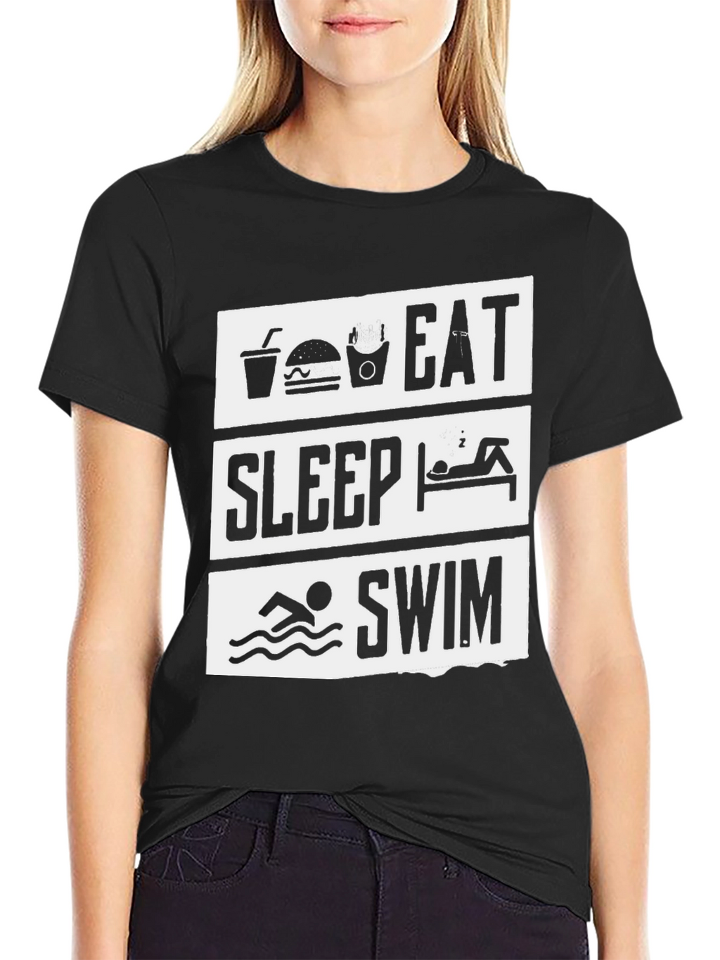 Eat Sleep Swim Black Graphic Tee