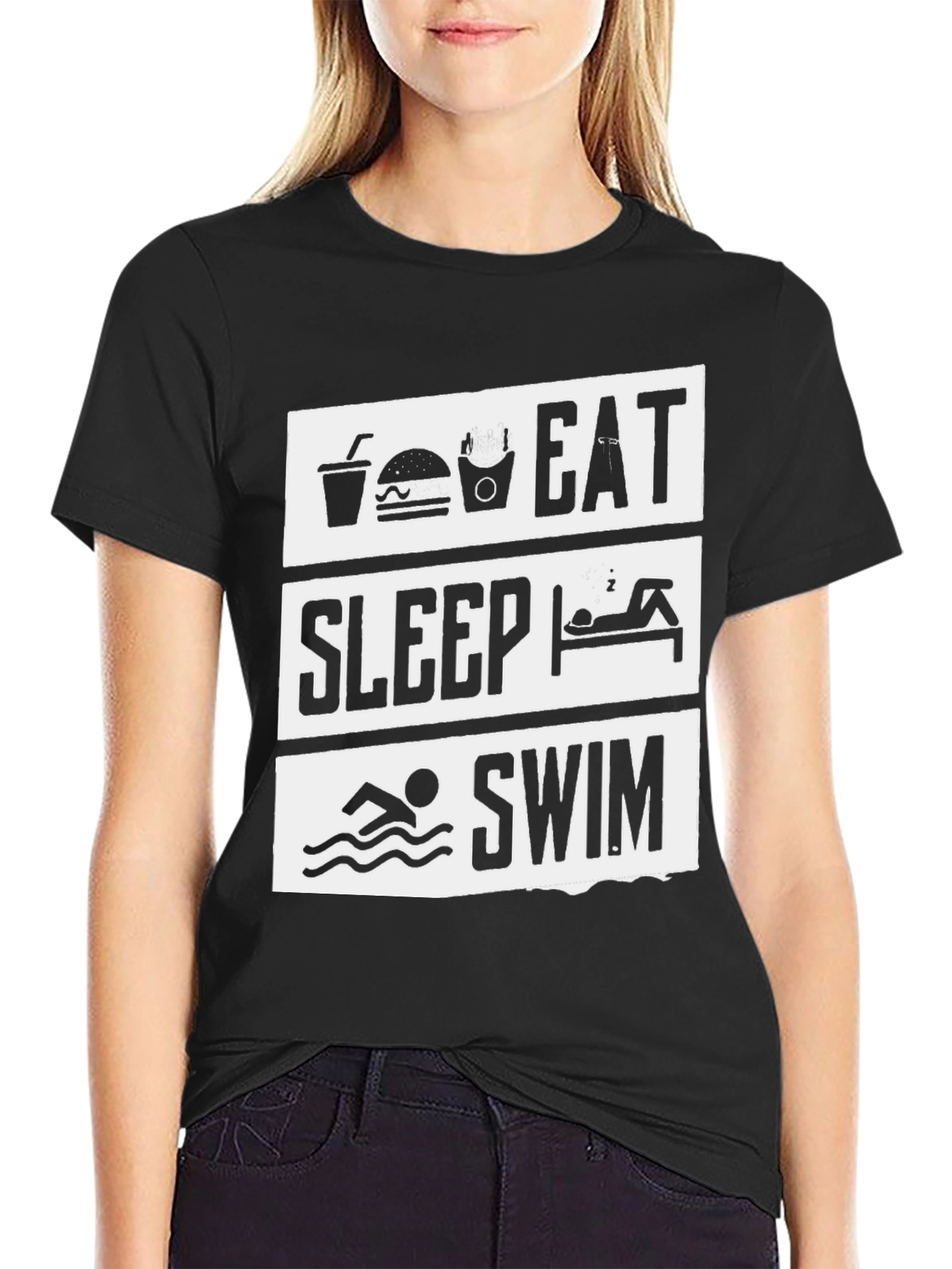 Eat Sleep Swim Black Graphic Tee