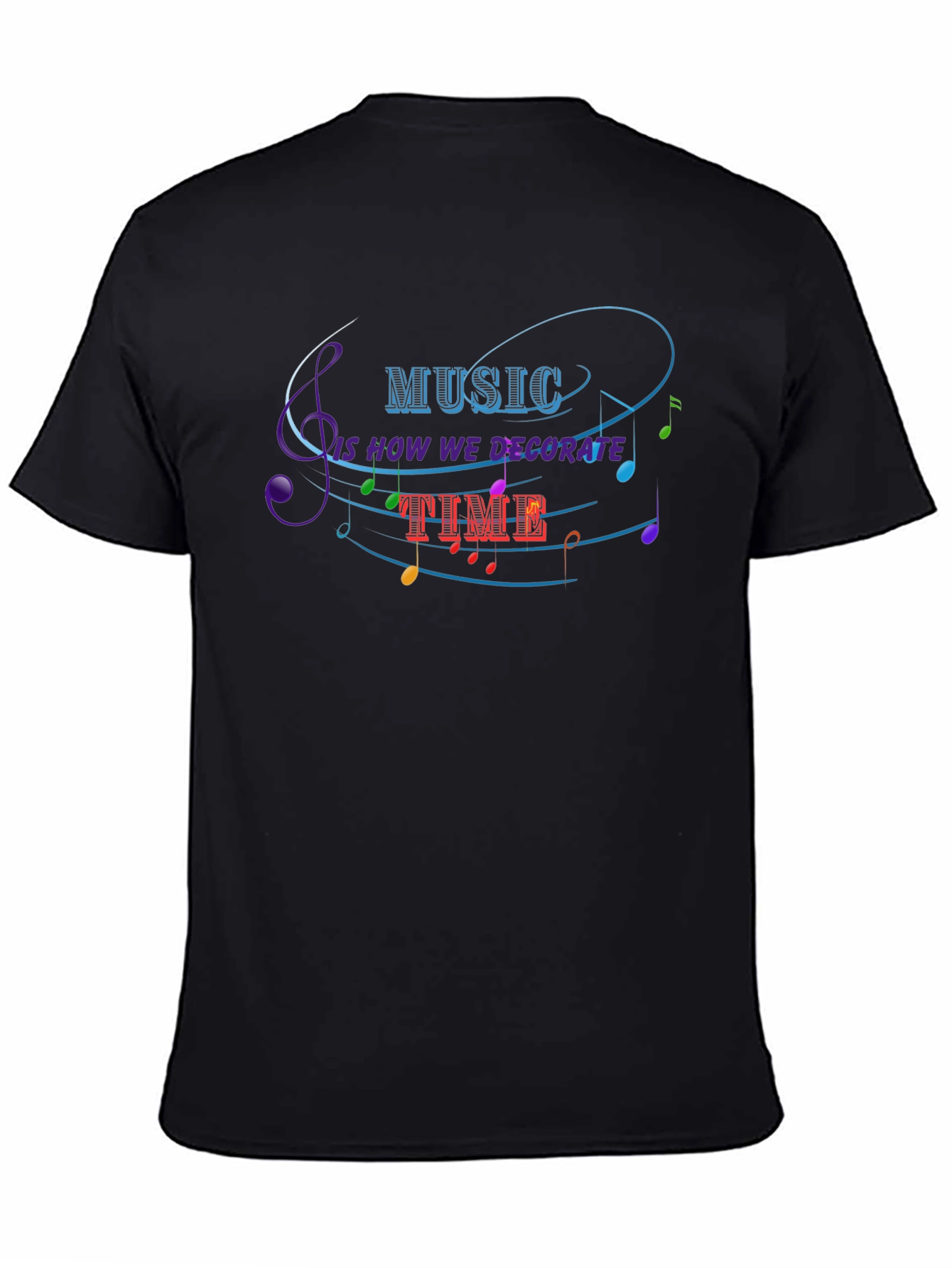Music Decorate Time Black Graphic Tee
