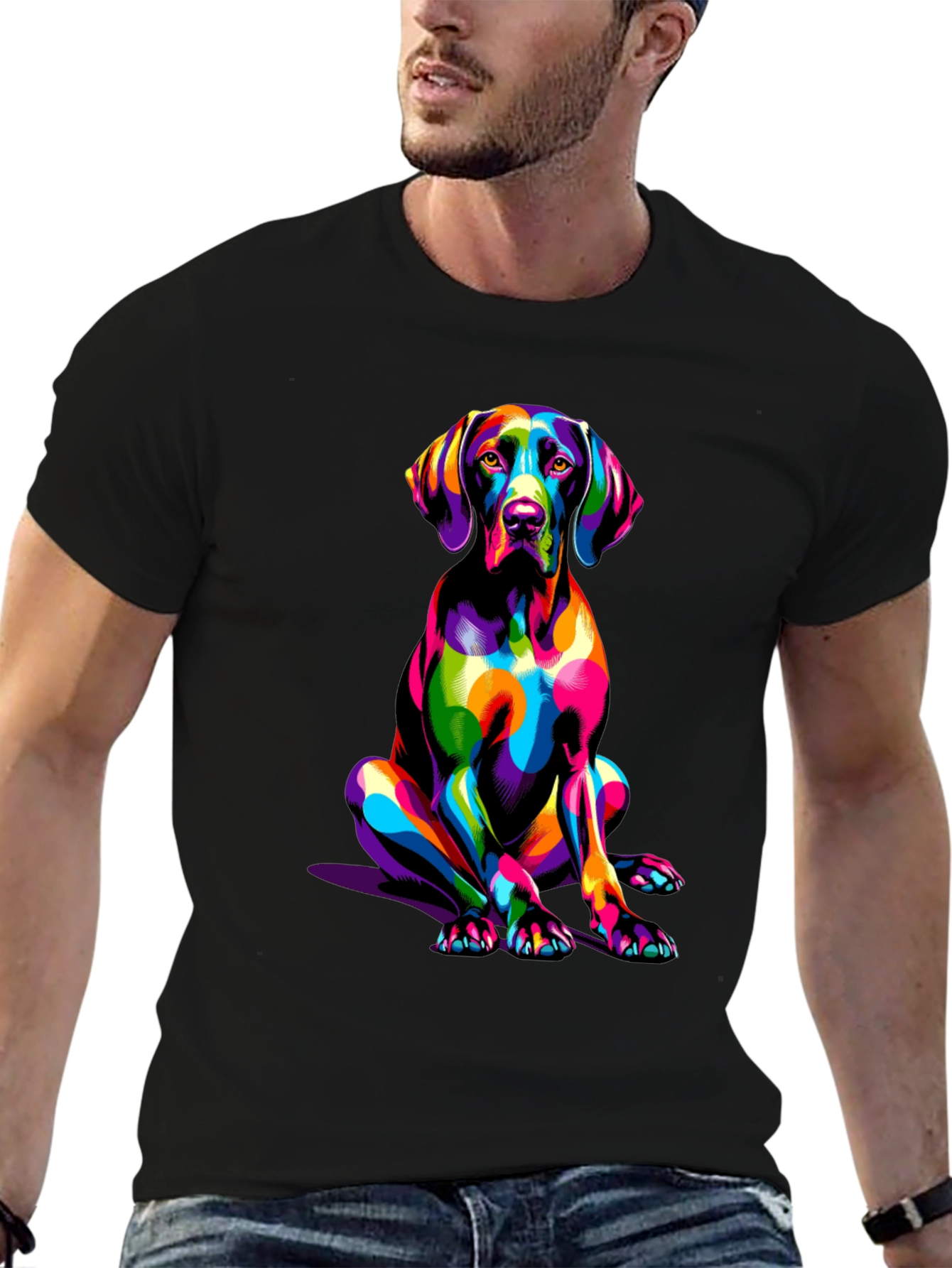 Vibrant Dog Graphic T-Shirt - Unique Colorful Design