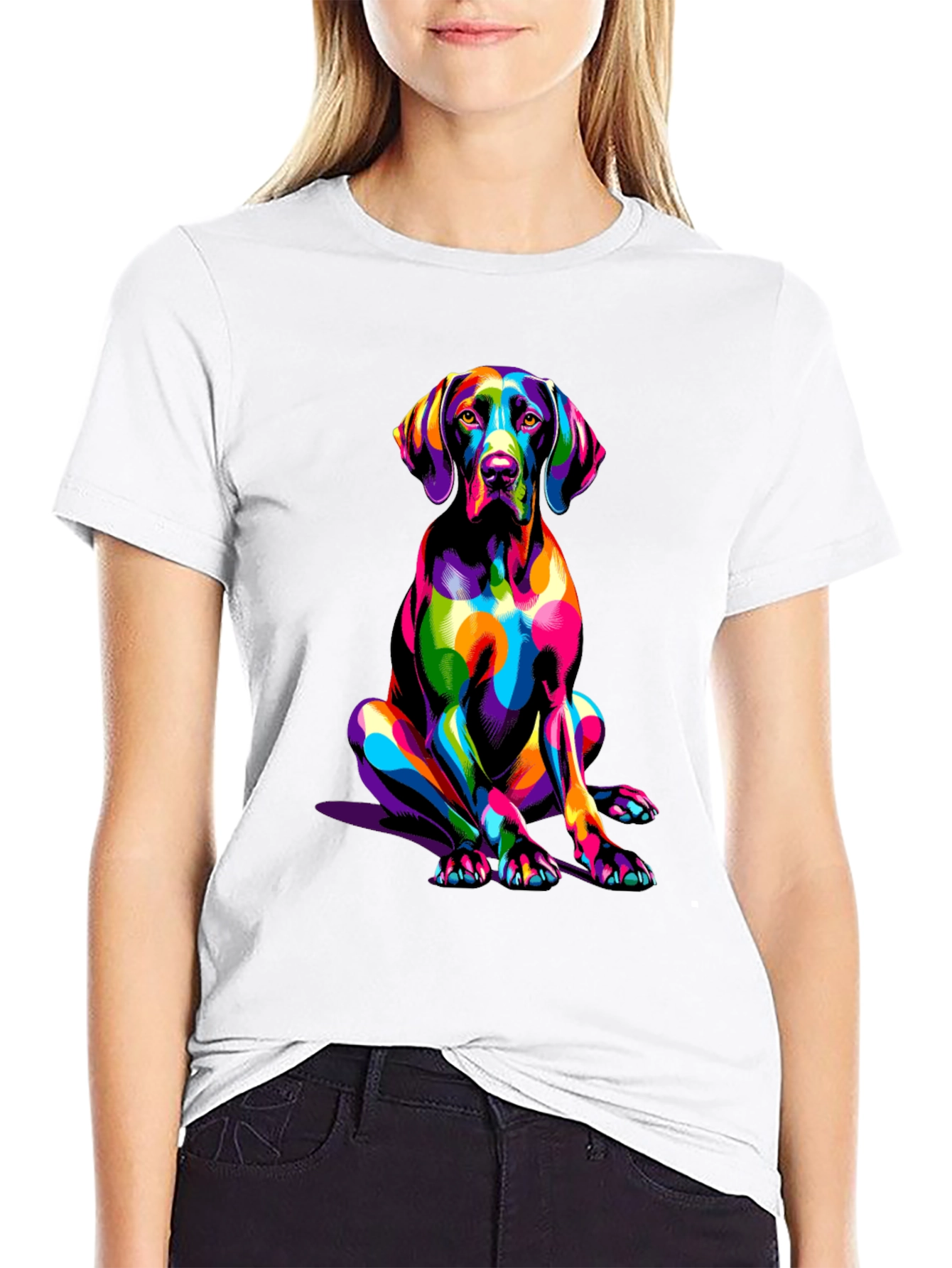 Vibrant Dog Graphic T-Shirt - Unique Colorful Design