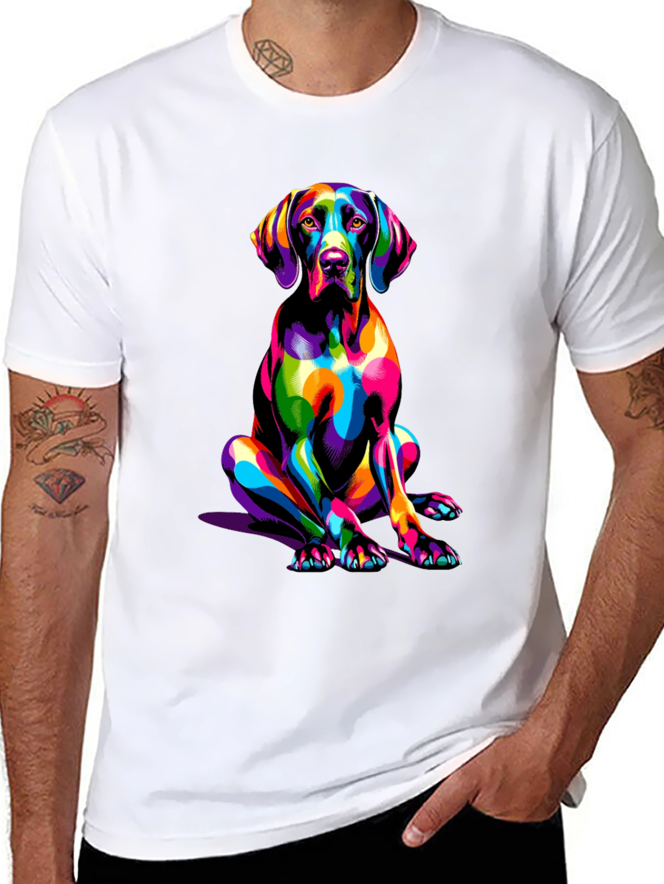 Vibrant Dog Graphic T-Shirt - Unique Colorful Design