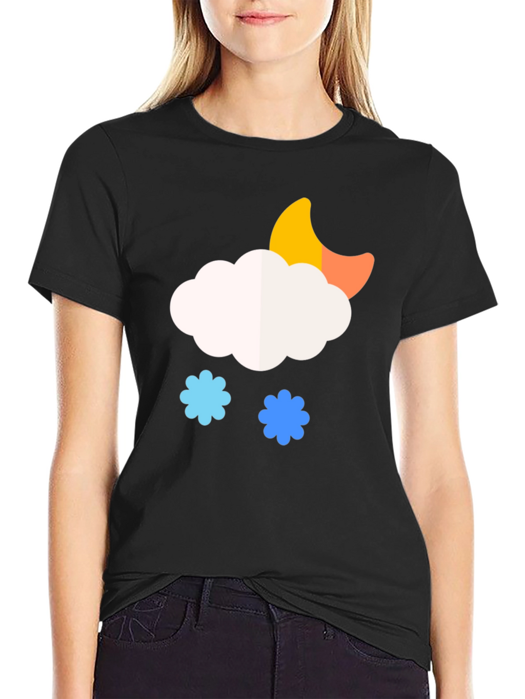 Whimsical Weather Tee: Cloud Moon and Snow T-Shirt