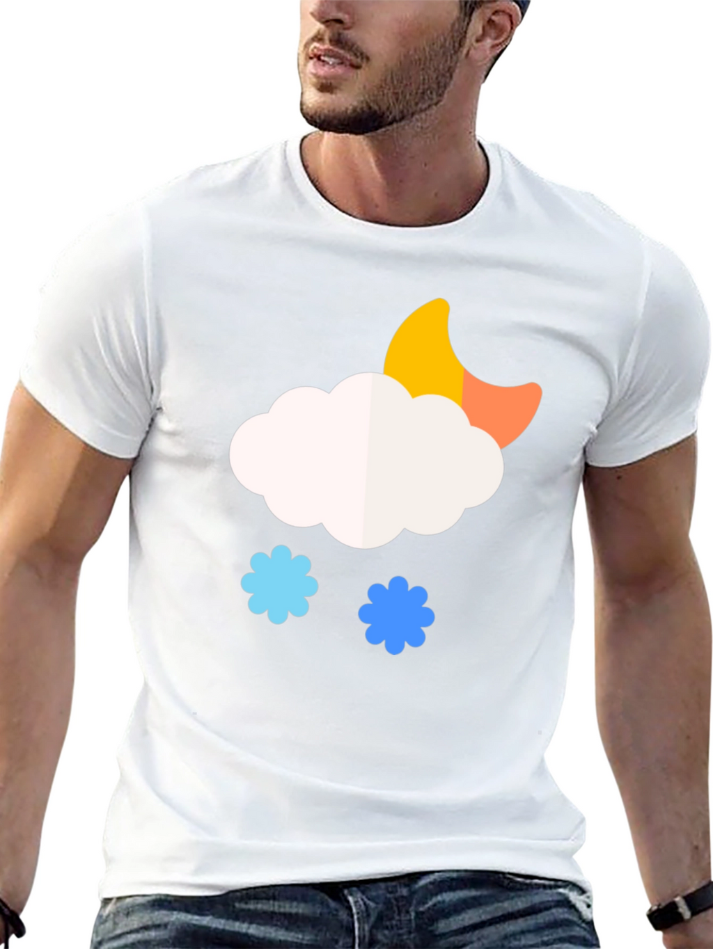 Whimsical Weather Tee: Cloud Moon and Snow T-Shirt