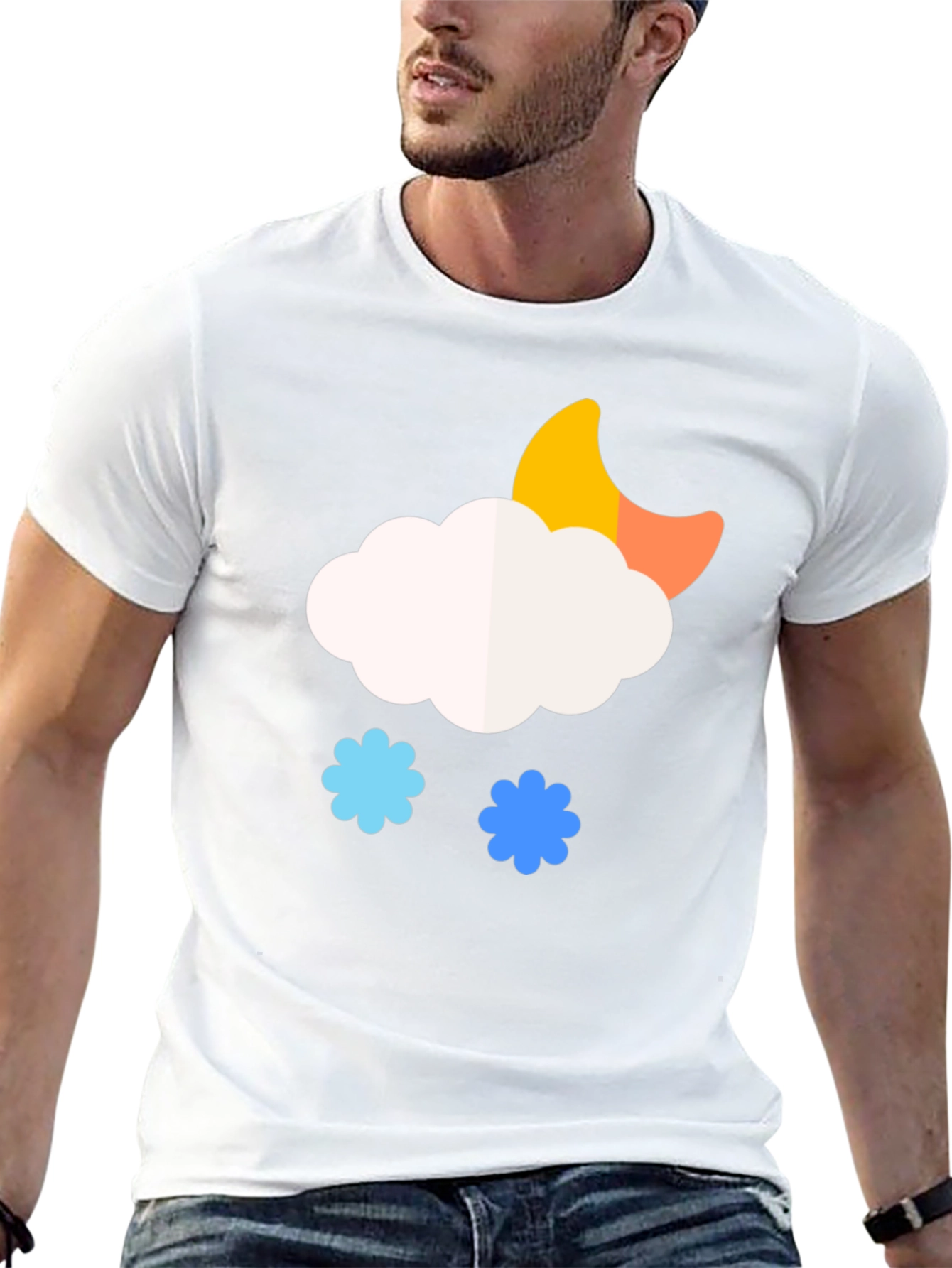 Whimsical Weather Tee: Cloud Moon and Snow T-Shirt