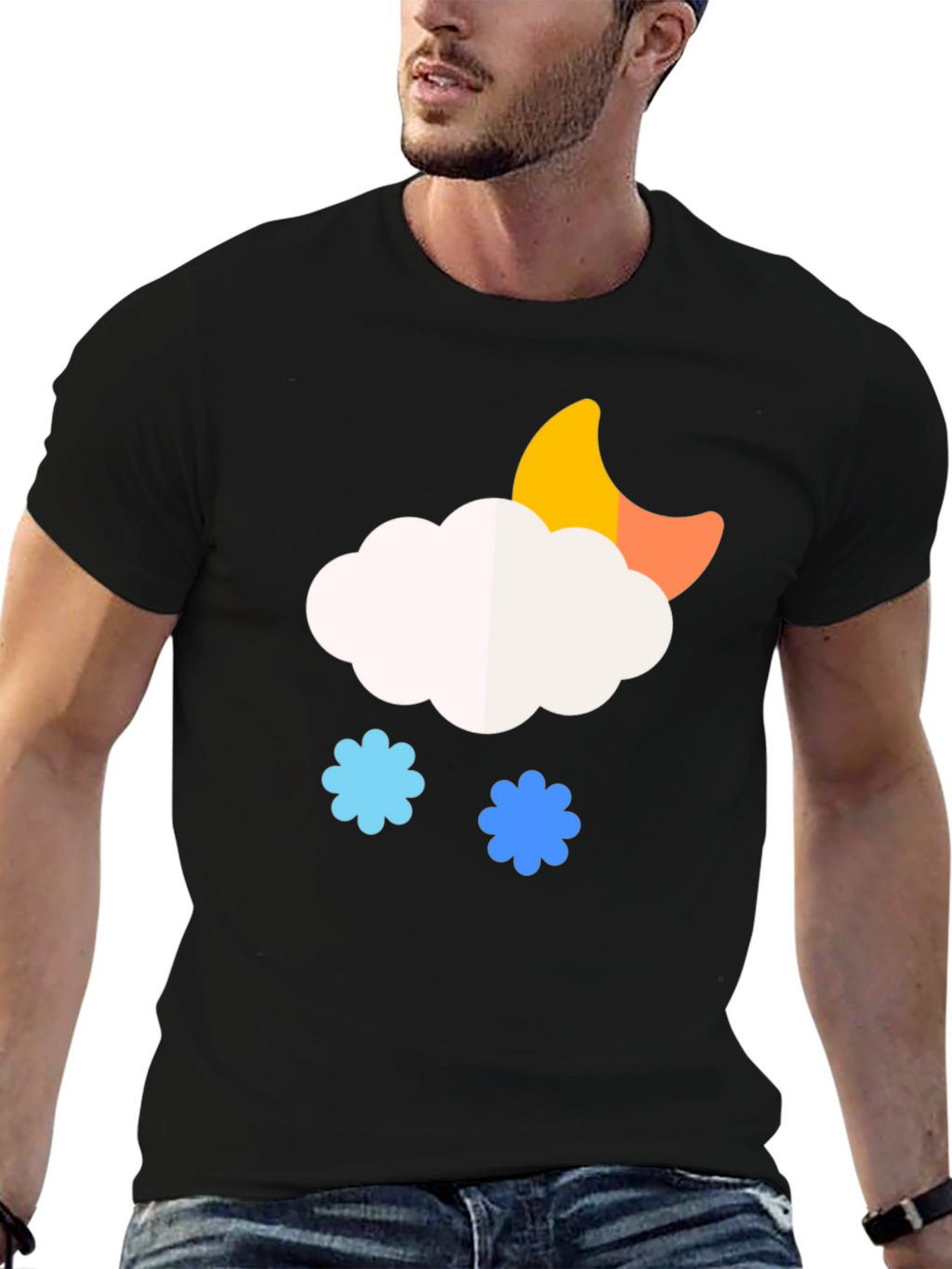 Whimsical Weather Tee: Cloud Moon and Snow T-Shirt