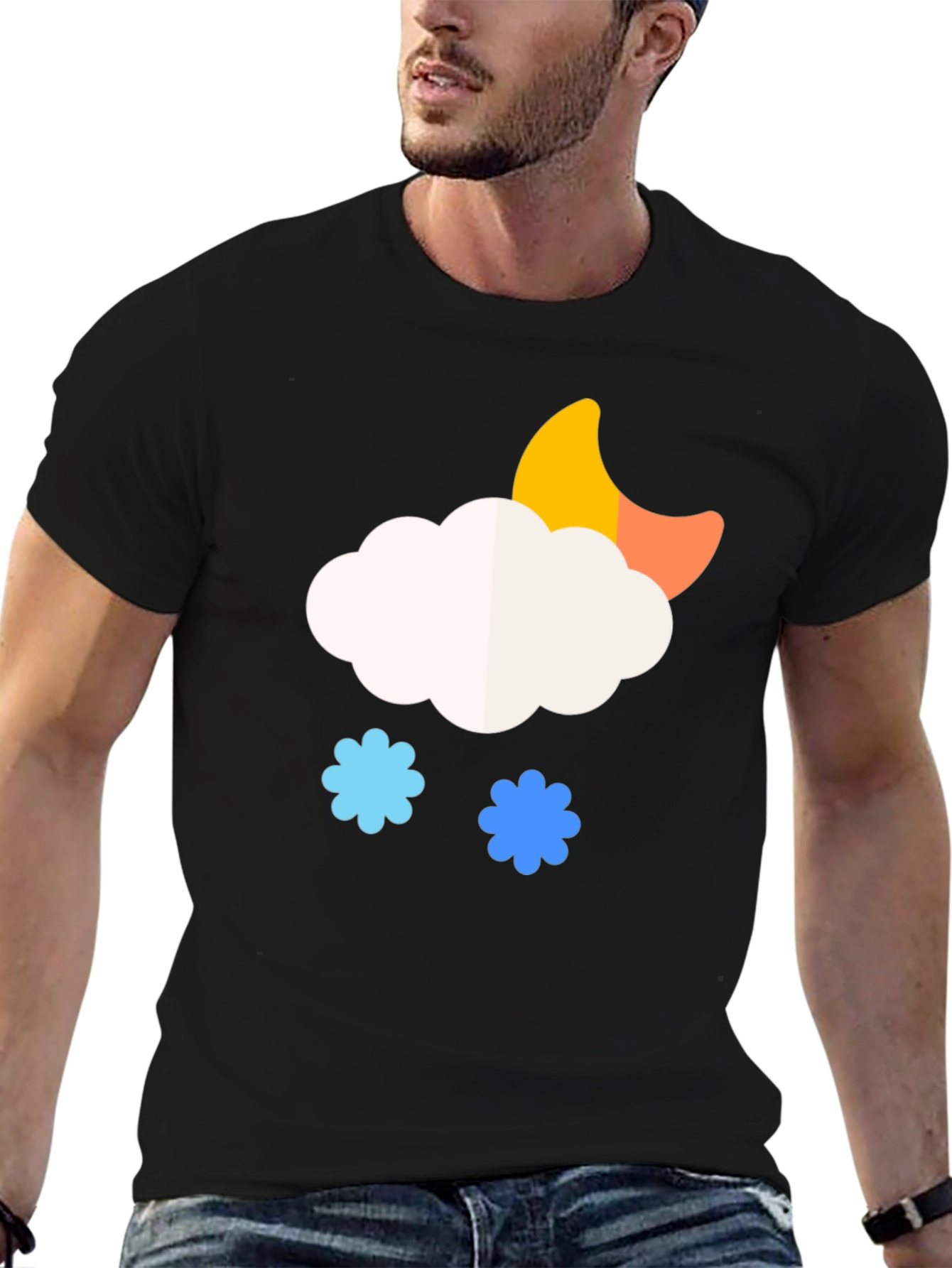 Whimsical Weather Tee: Cloud Moon and Snow T-Shirt