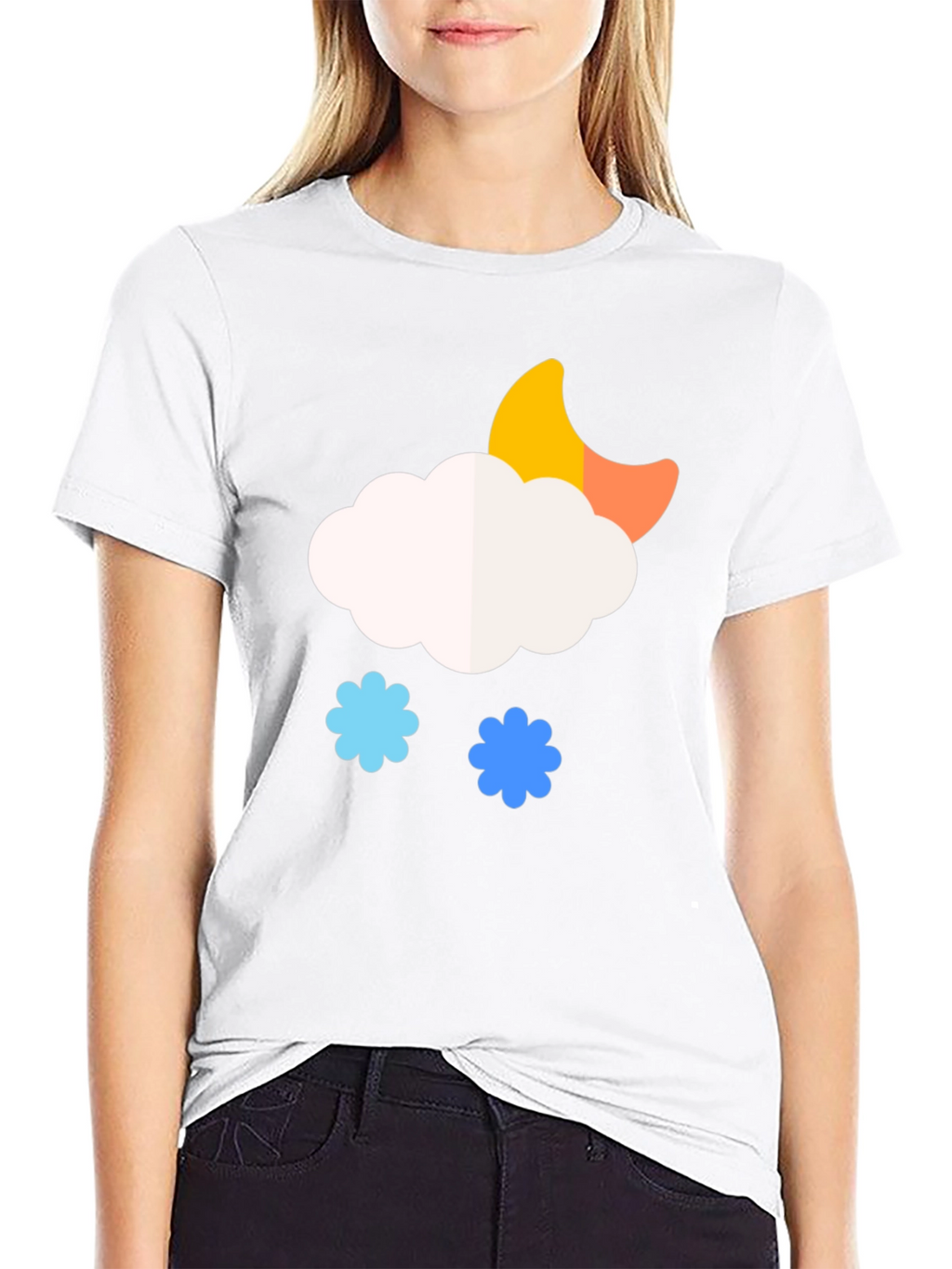 Whimsical Weather Tee: Cloud Moon and Snow T-Shirt