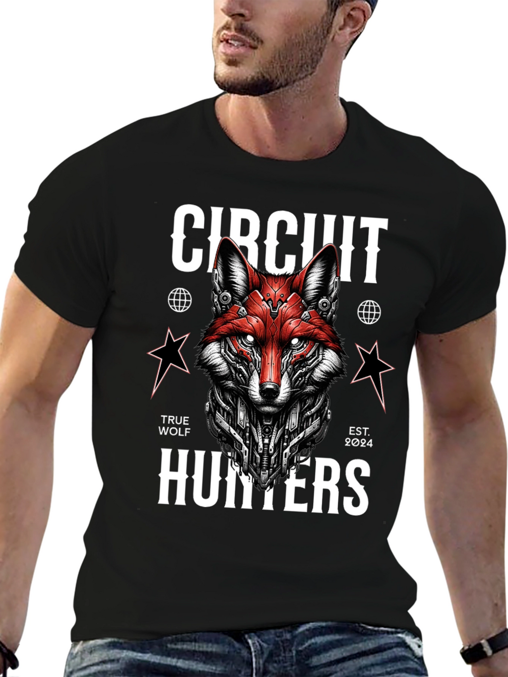 Circuit Hunters Graphic Tee - Cyberpunk Fox T-Shirt
