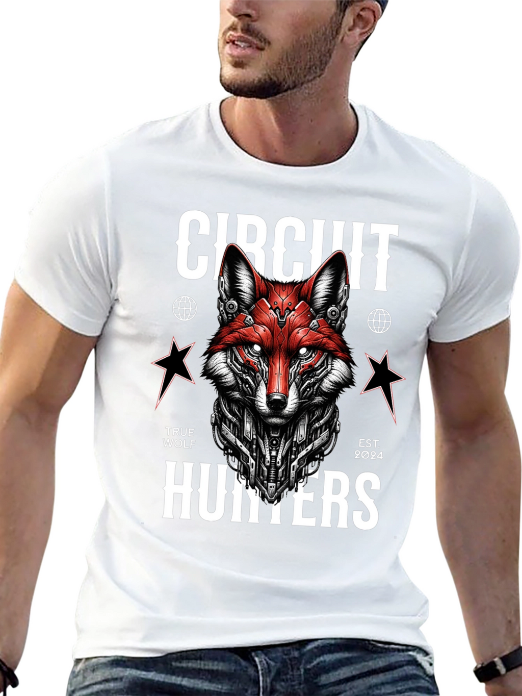 Circuit Hunters Graphic Tee - Cyberpunk Fox T-Shirt