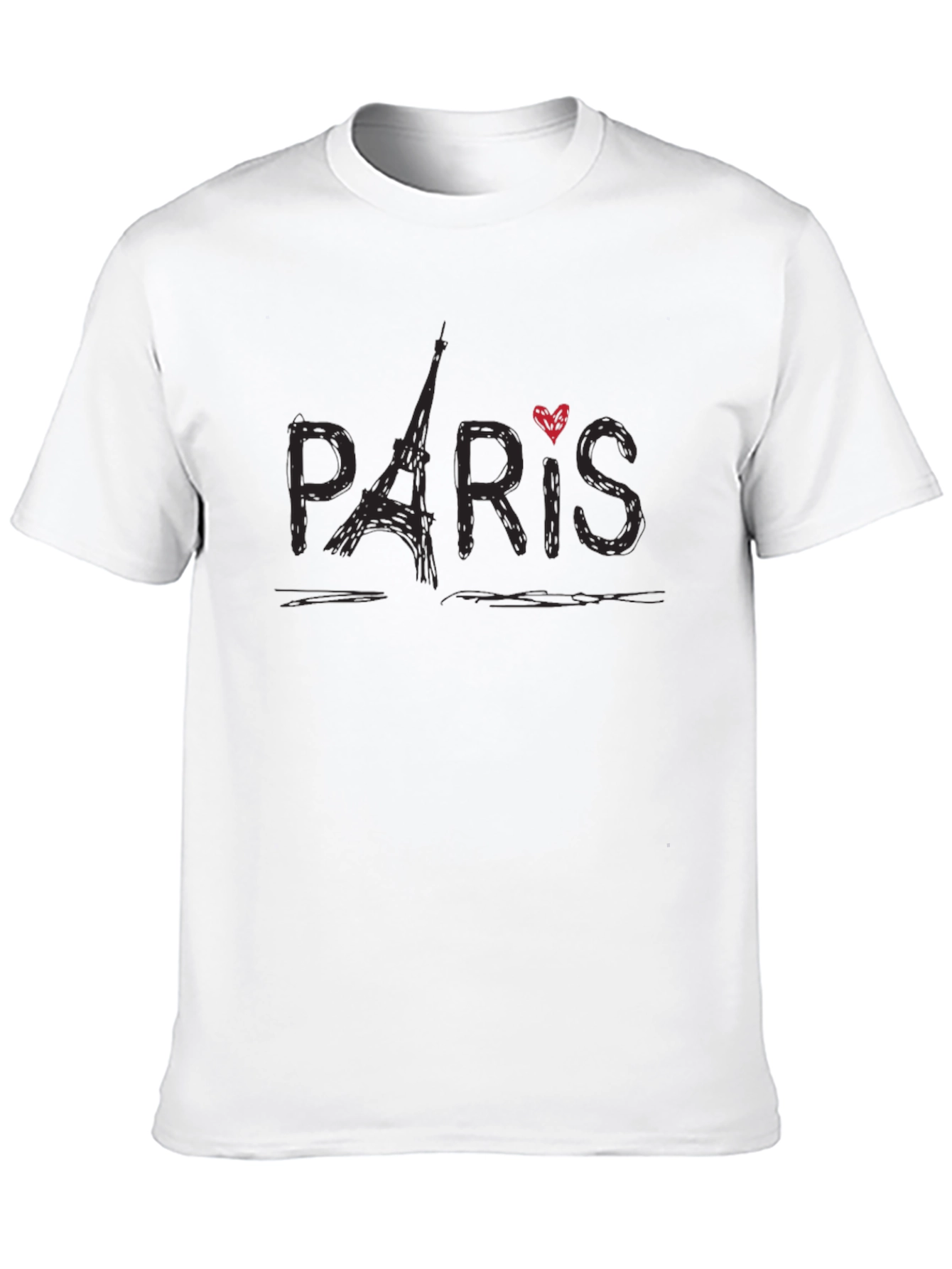Paris Eiffel Tower Heart Graphic Black T-Shirt
