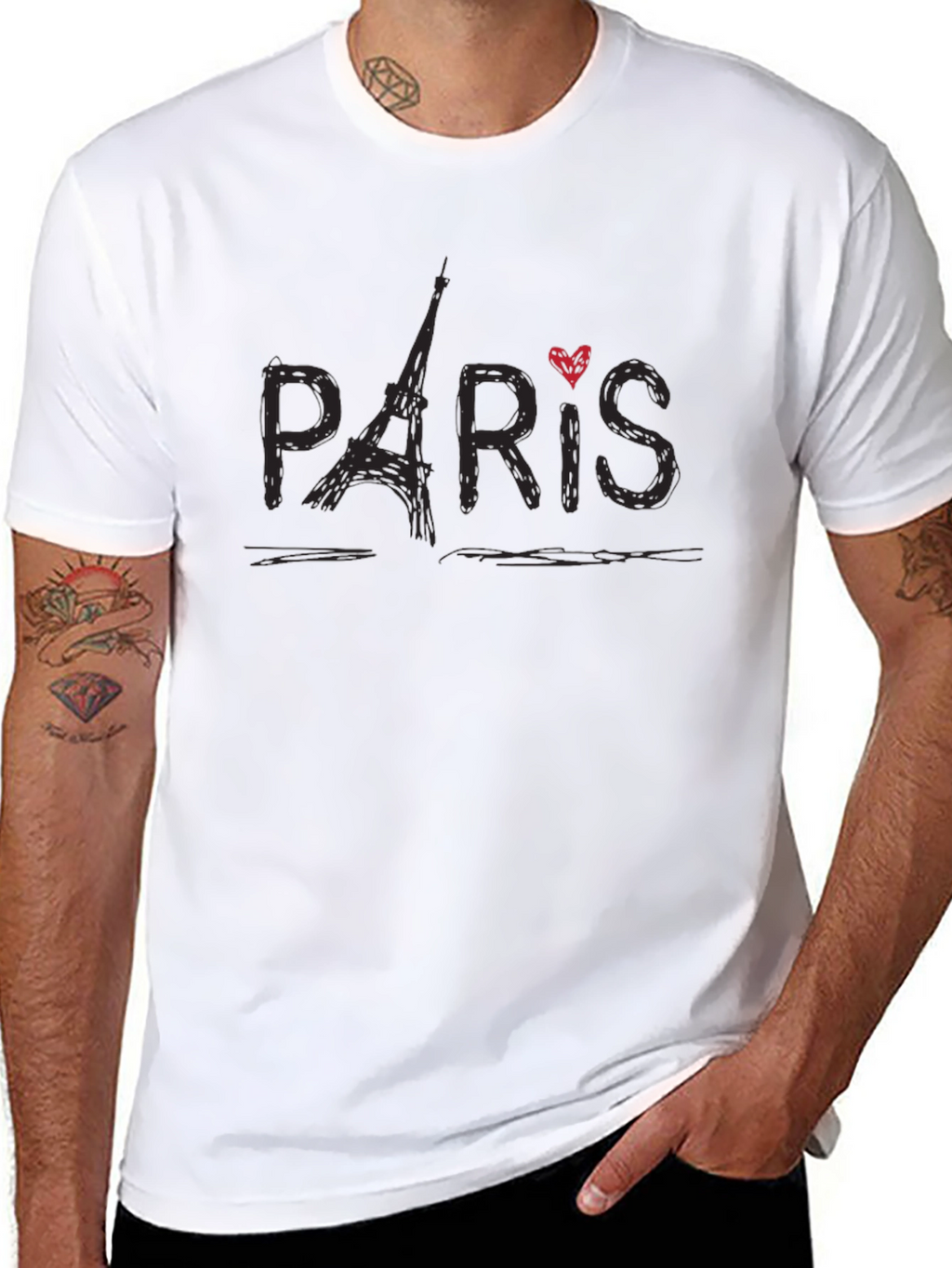 Paris Eiffel Tower Heart Graphic Black T-Shirt