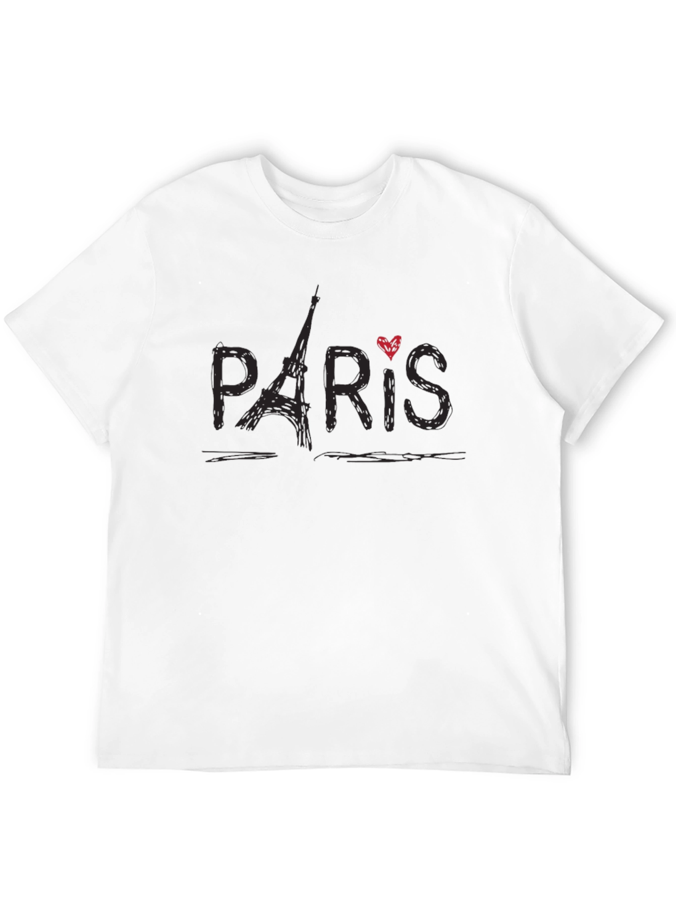 Paris Eiffel Tower Heart Graphic Black T-Shirt