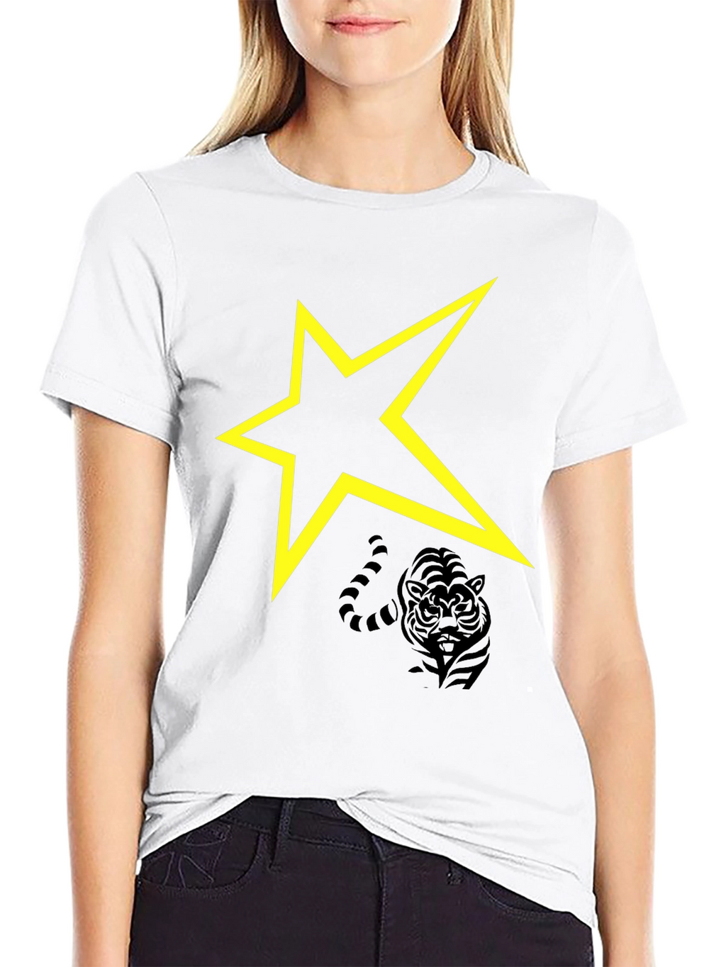 Black T-Shirt with Yellow Star Graphic