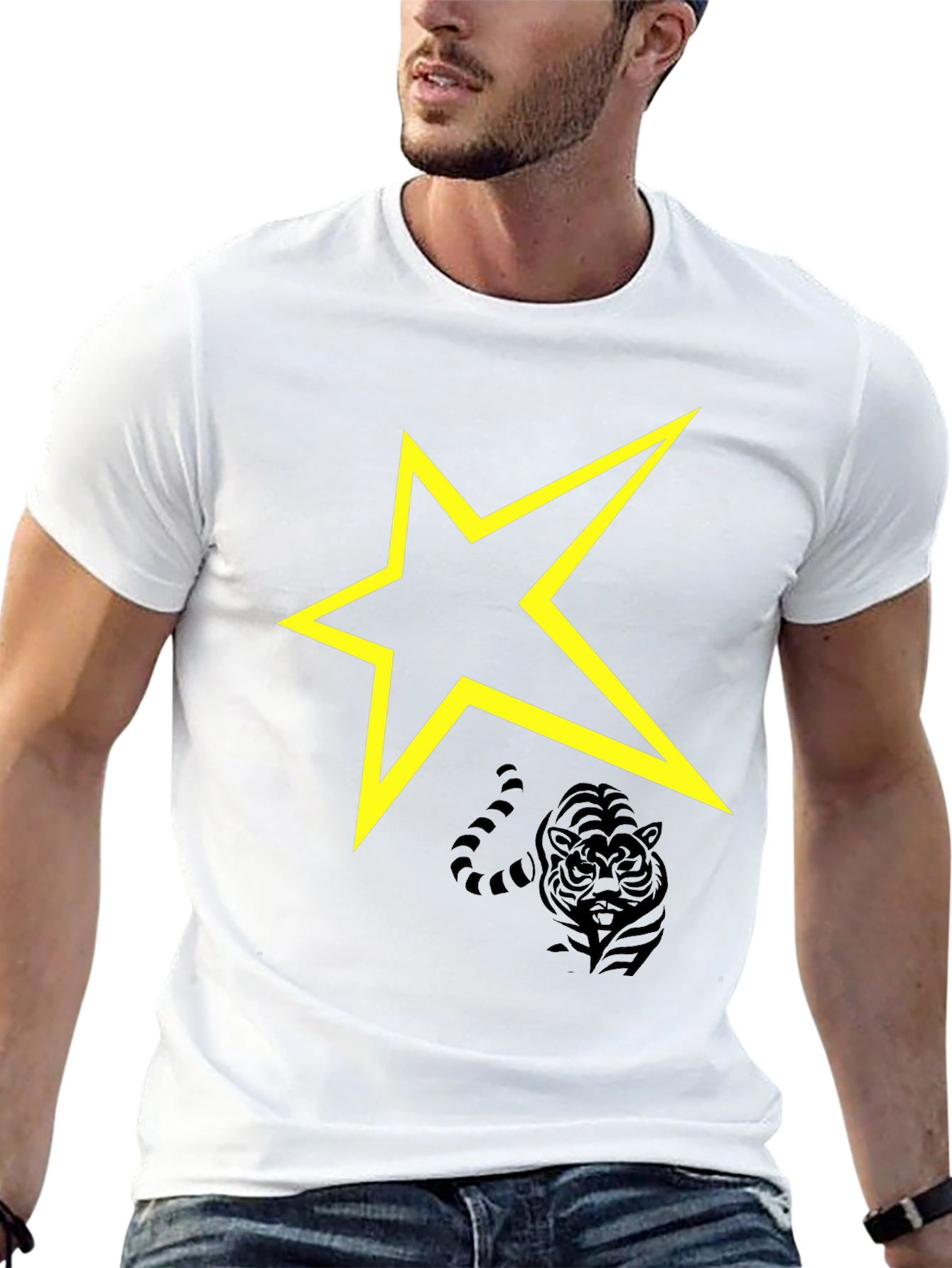 Black T-Shirt with Yellow Star Graphic
