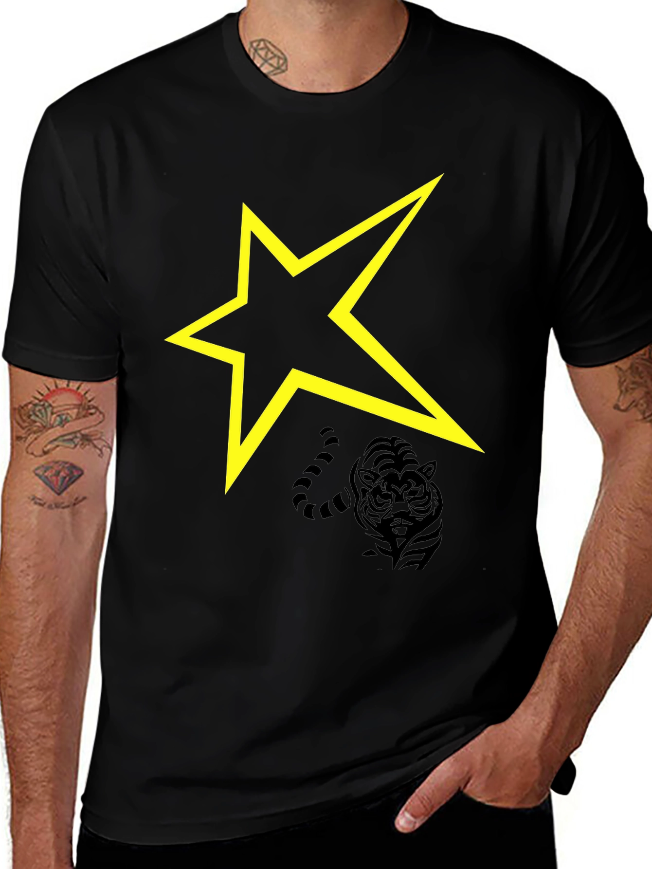 Black T-Shirt with Yellow Star Graphic