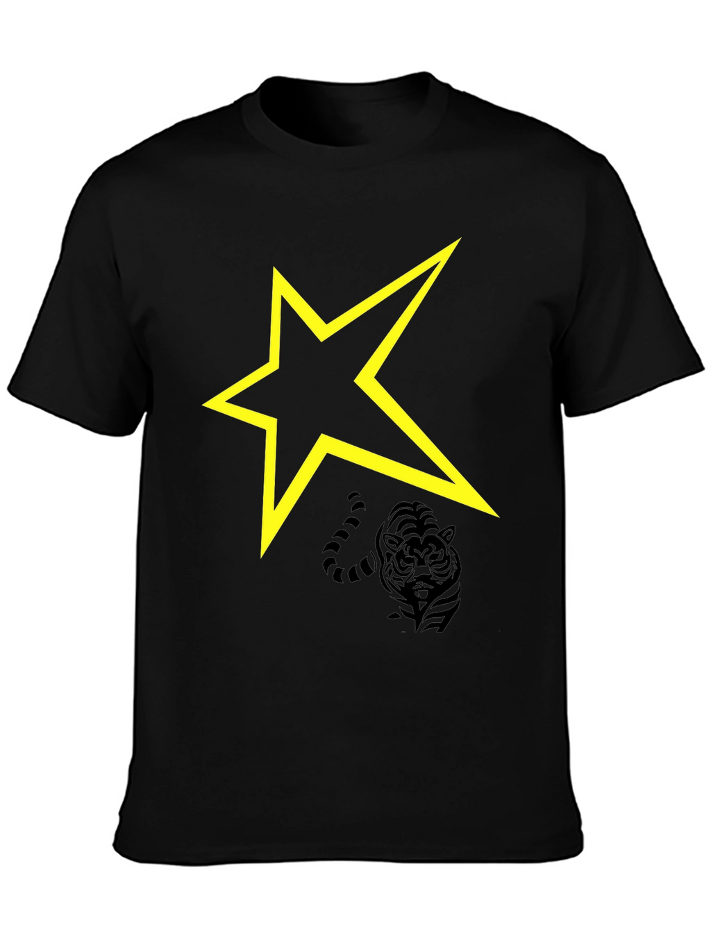 Black T-Shirt with Yellow Star Graphic