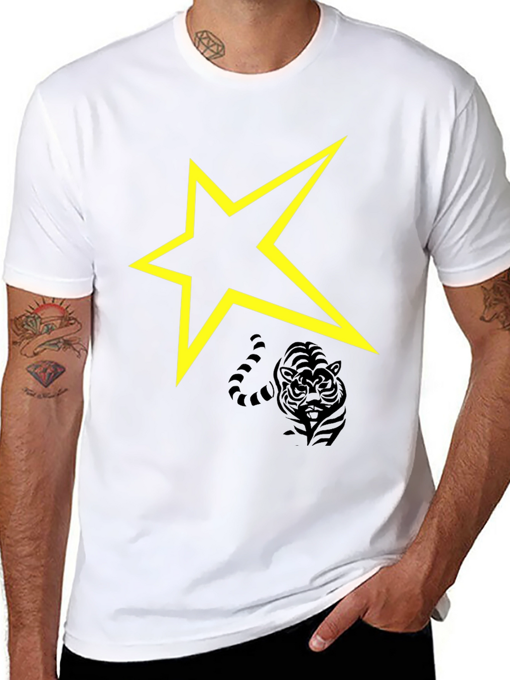 Black T-Shirt with Yellow Star Graphic