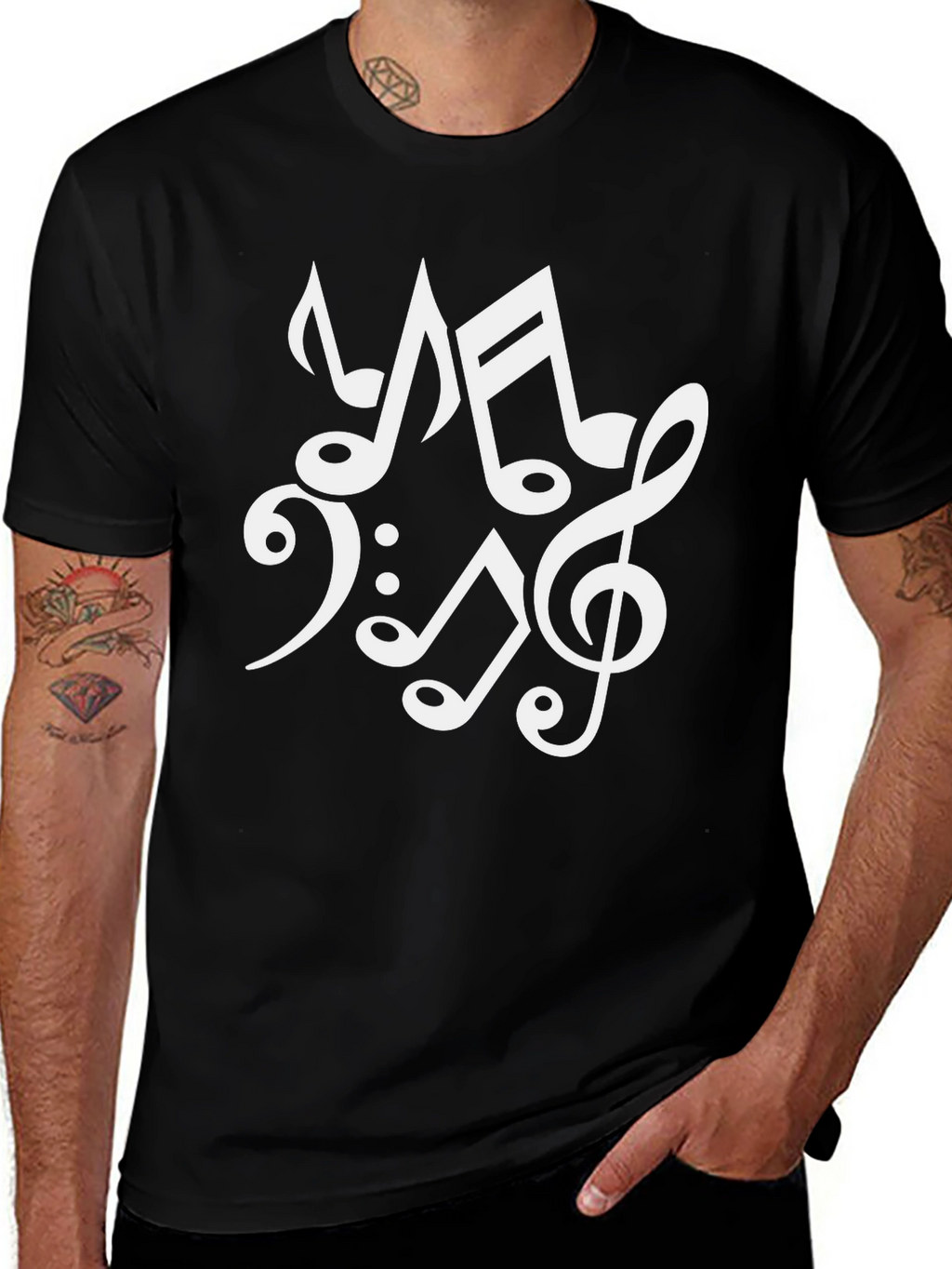 Music Notes Graphic Print Black T-Shirt