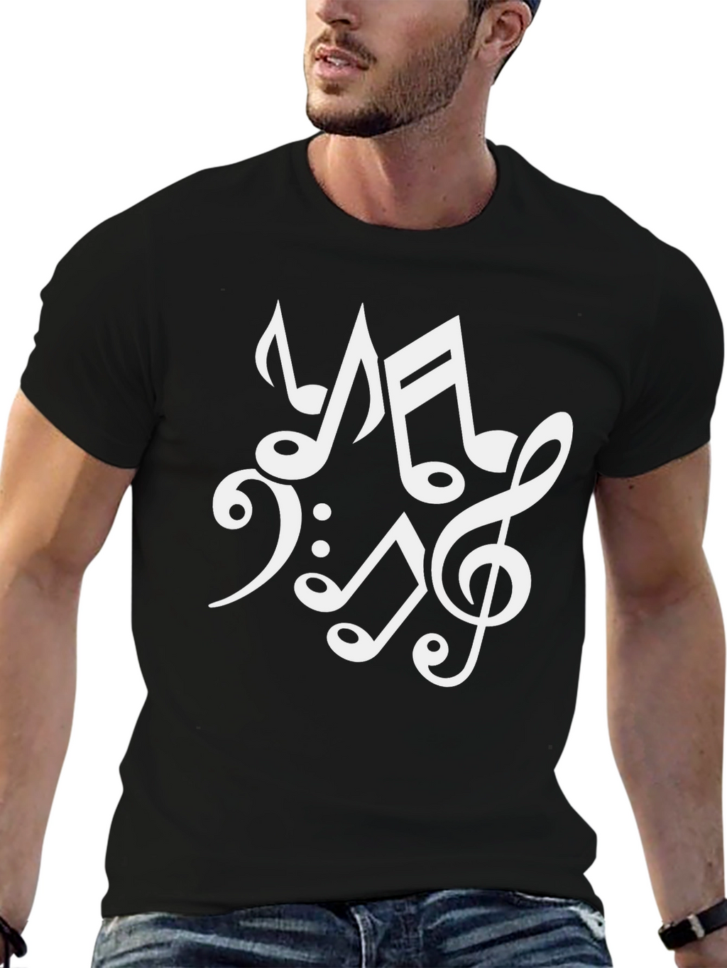 Music Notes Graphic Print Black T-Shirt