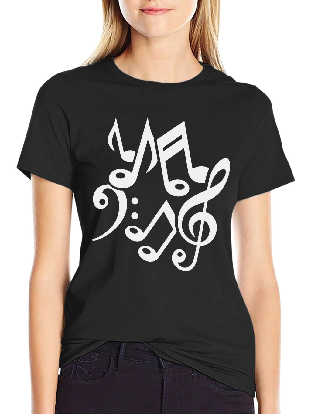 Music Notes Graphic Print Black T-Shirt