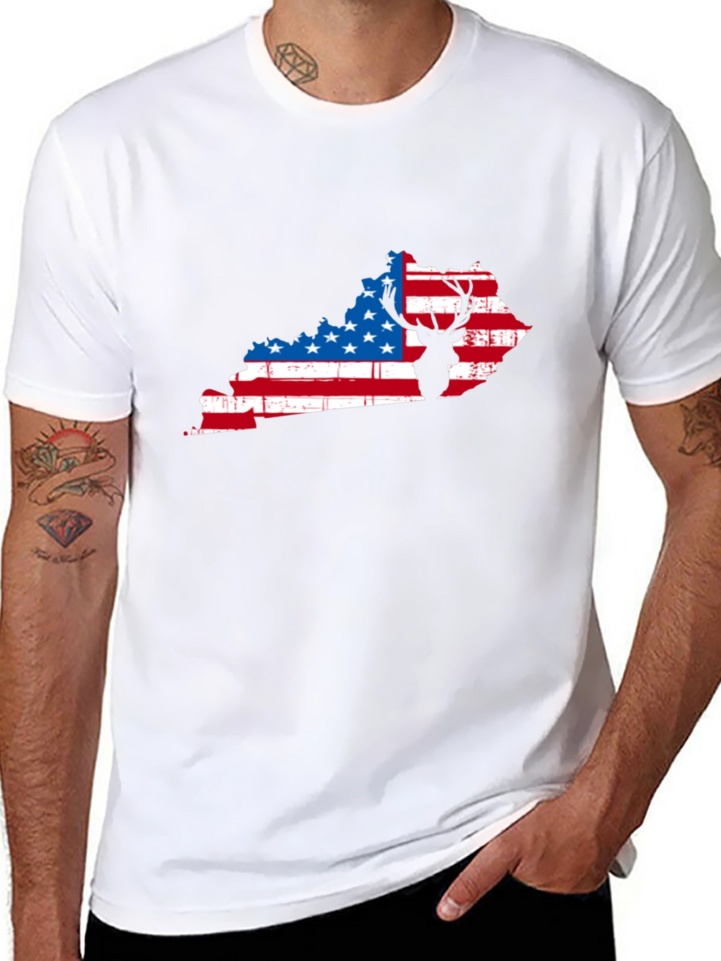 Patriotic Kentucky Deer Black T-Shirt