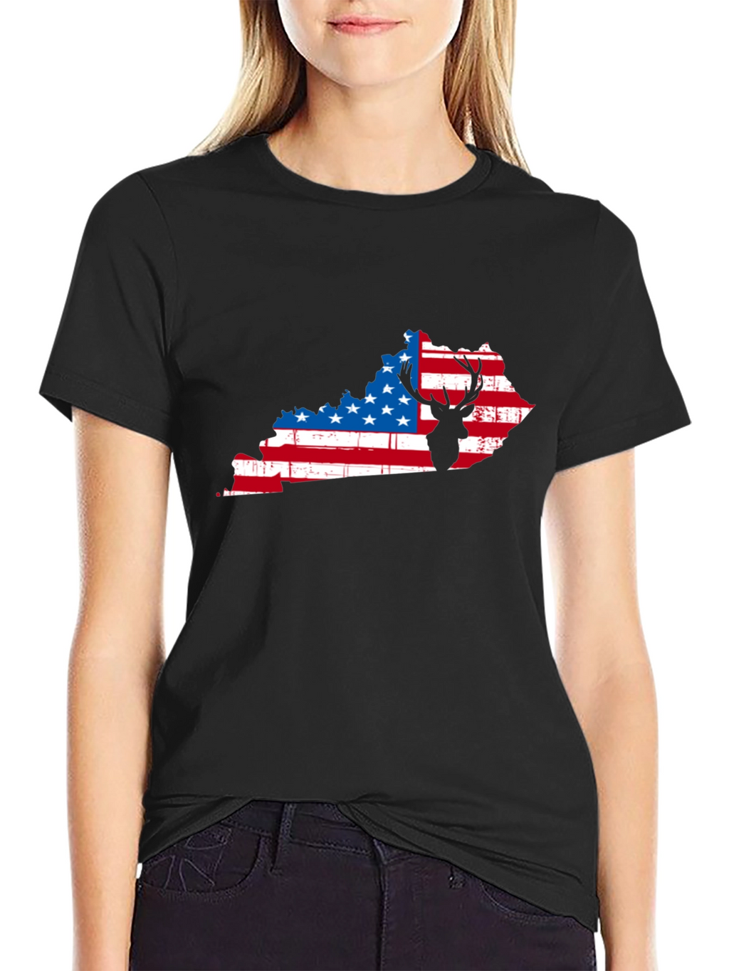 Patriotic Kentucky Deer Black T-Shirt