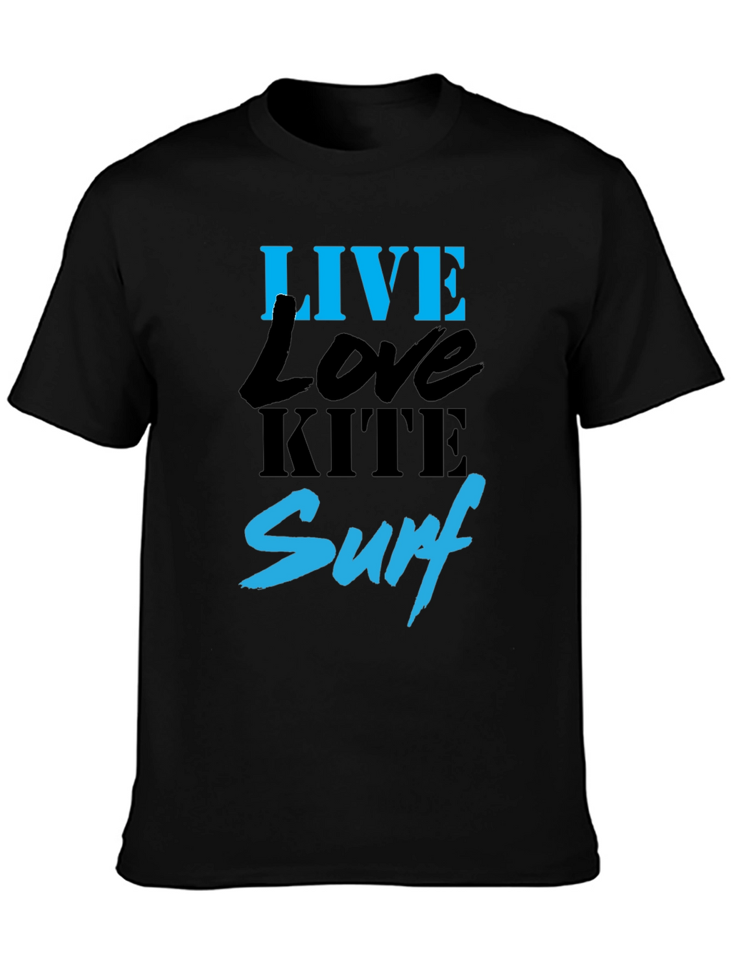 Live Love Kite Surf Black Graphic T-Shirt