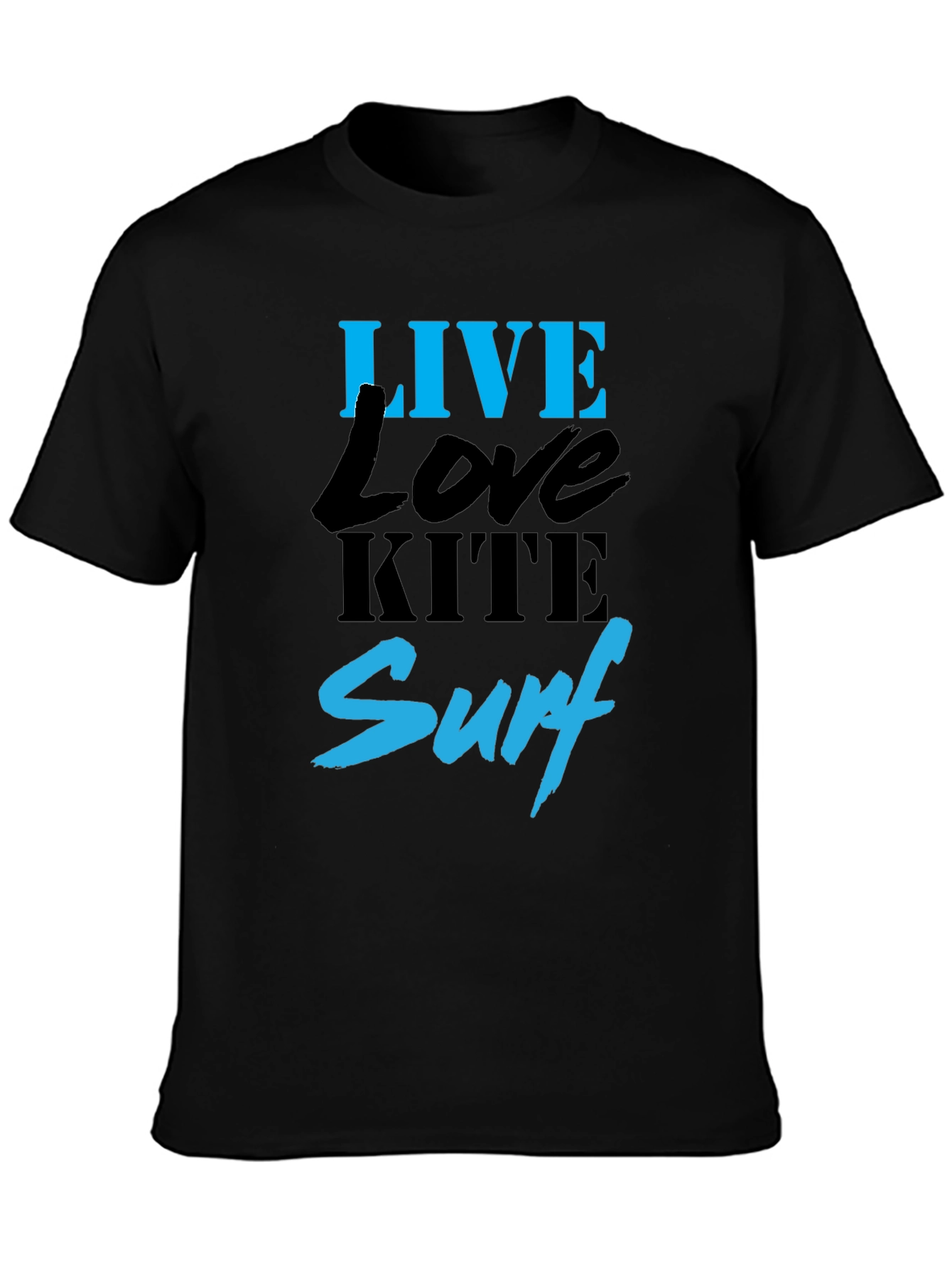 Live Love Kite Surf Black Graphic T-Shirt