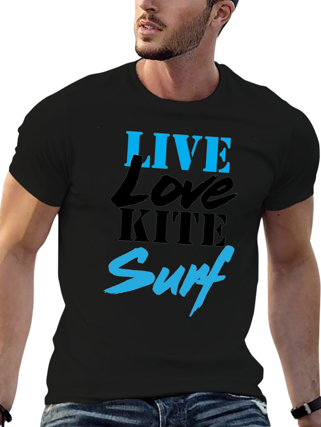 Live Love Kite Surf Black Graphic T-Shirt