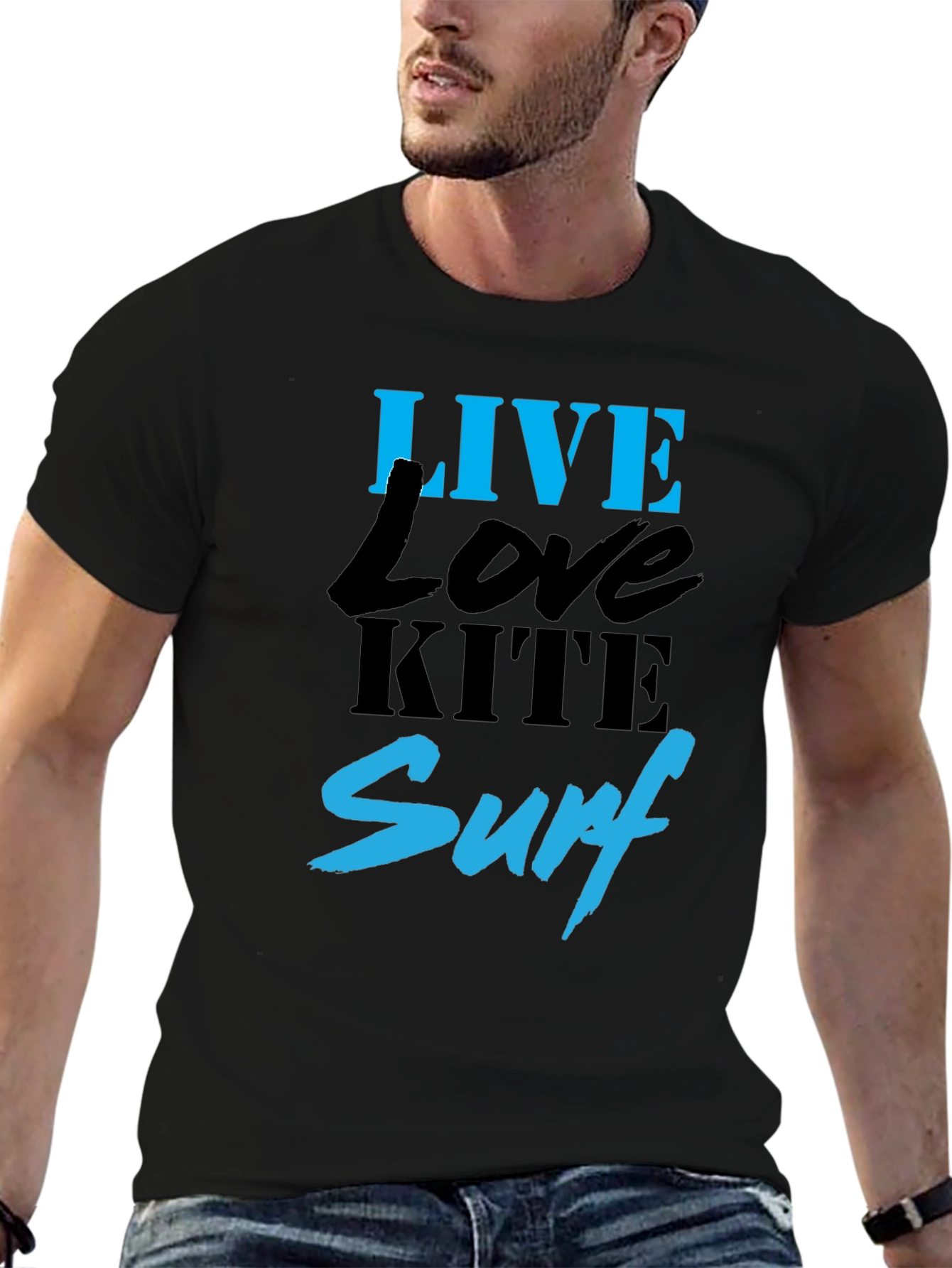 Live Love Kite Surf Black Graphic T-Shirt