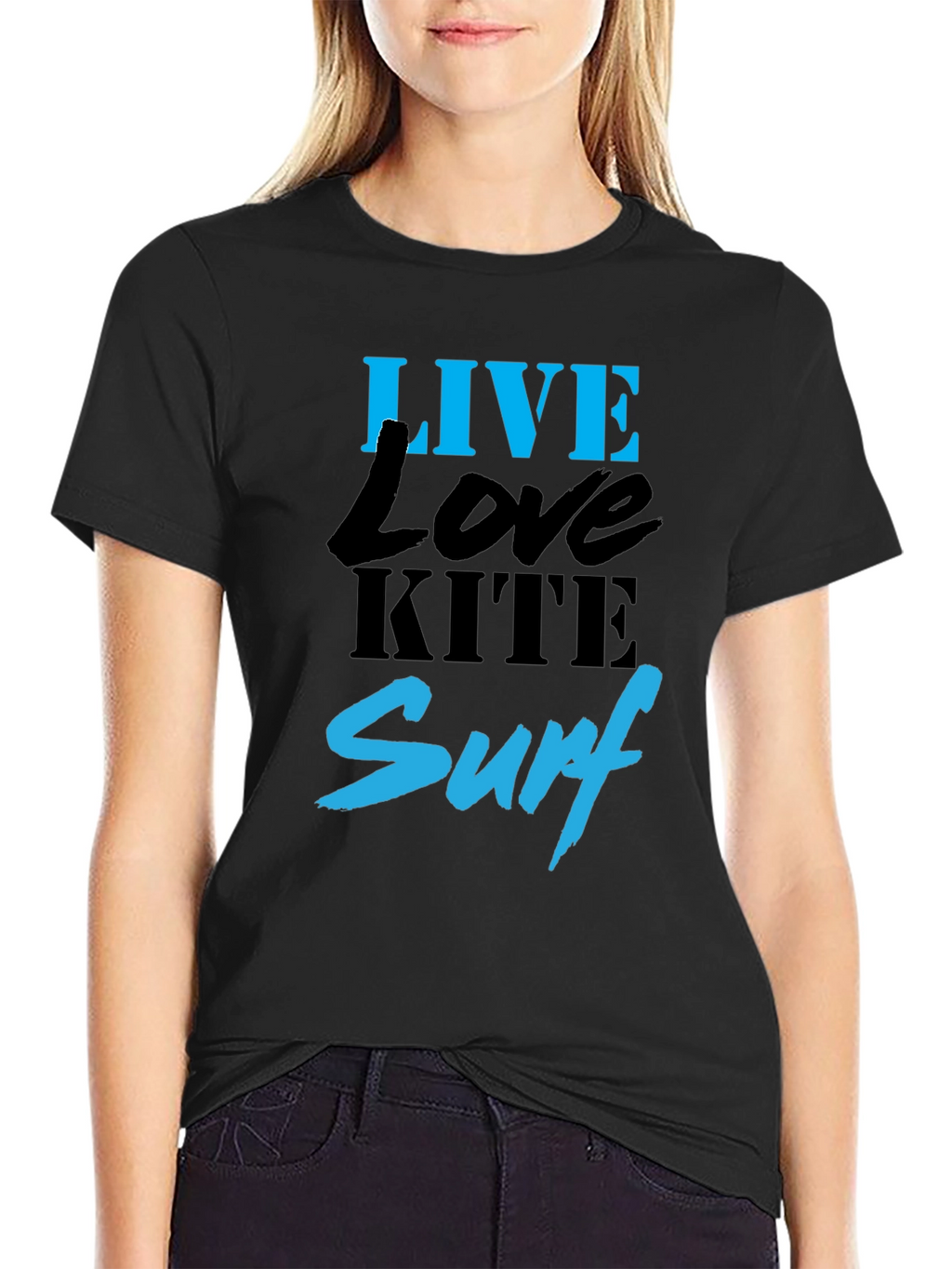 Live Love Kite Surf Black Graphic T-Shirt