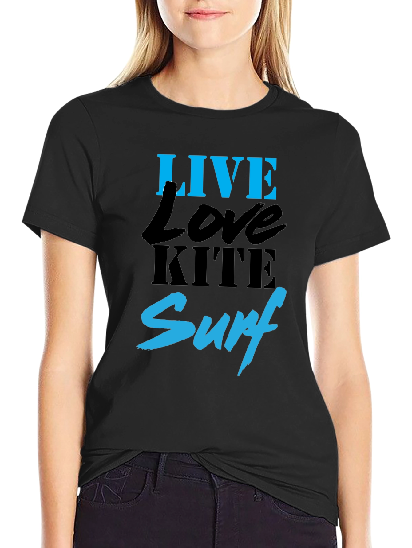 Live Love Kite Surf Black Graphic T-Shirt