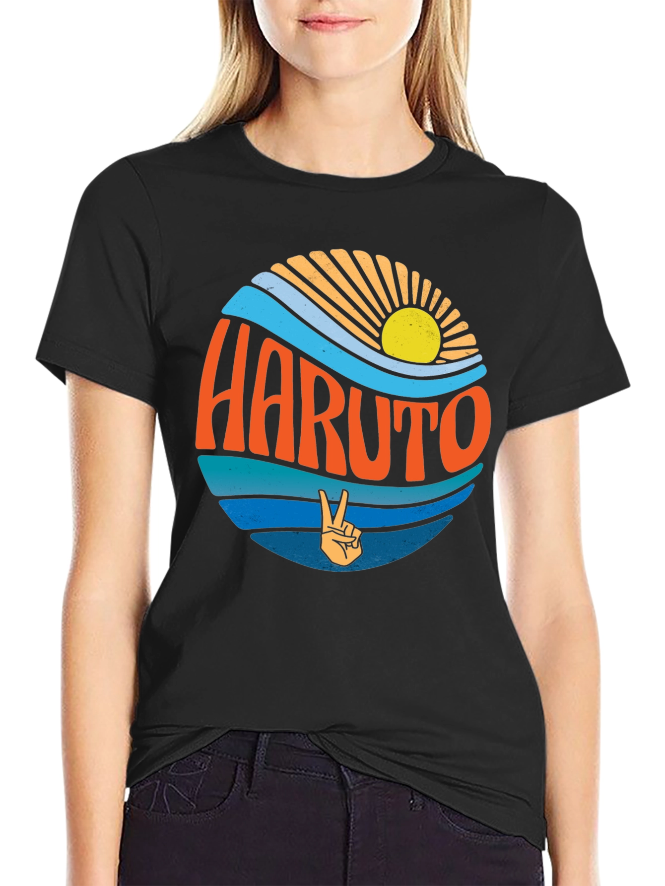 Retro Haruto Graphic Tee - Peace and Sun Design