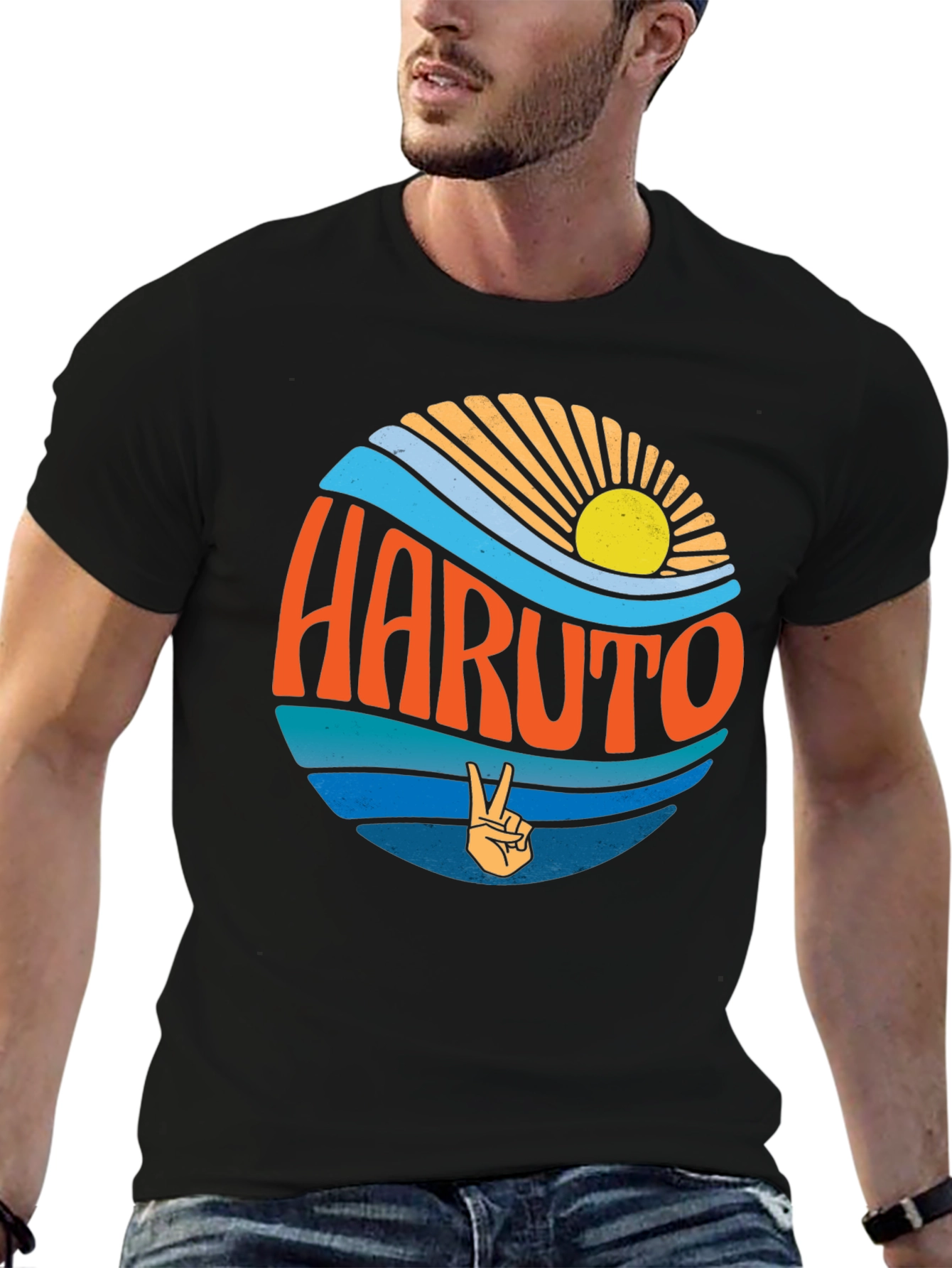 Retro Haruto Graphic Tee - Peace and Sun Design