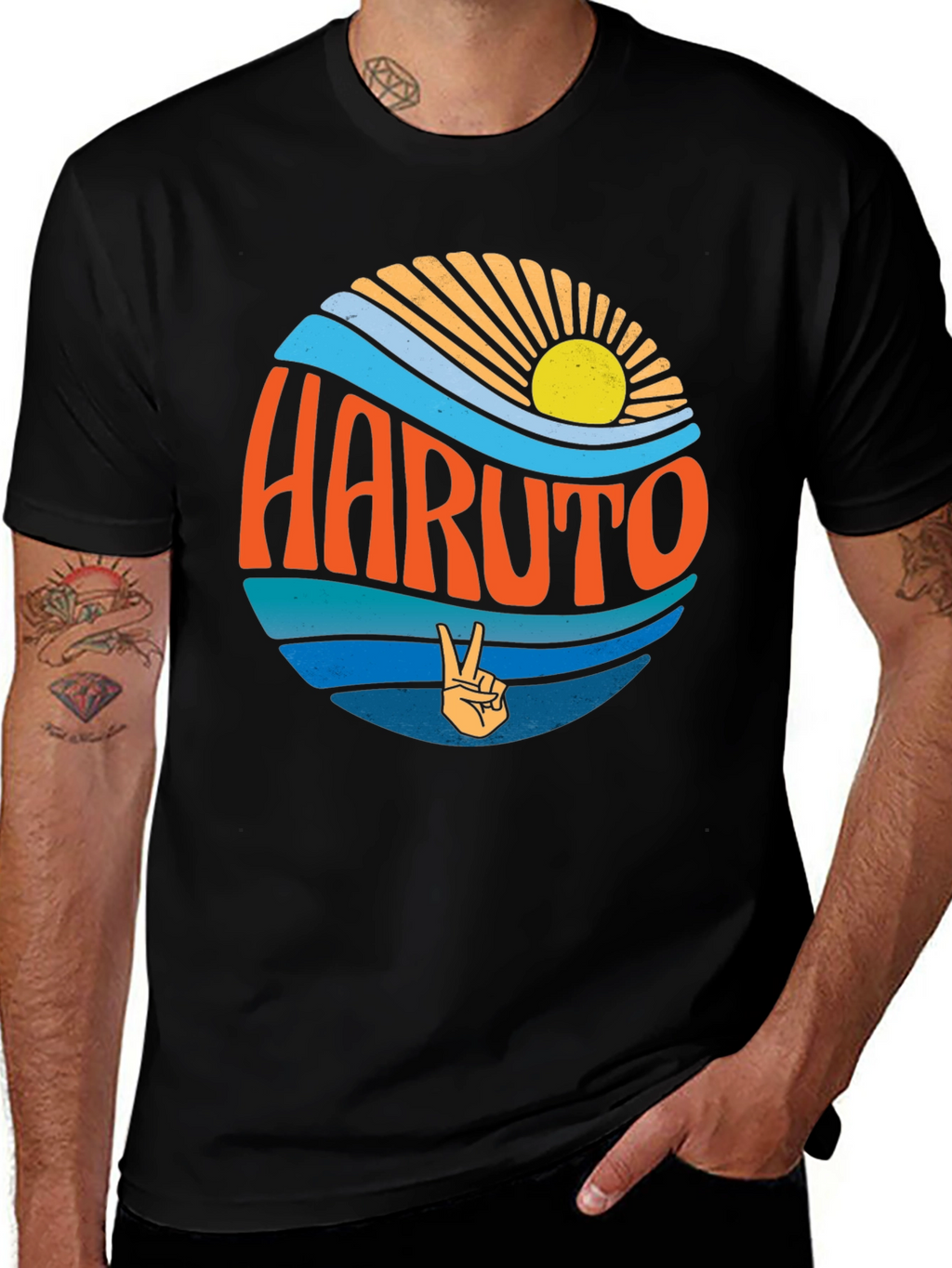 Retro Haruto Graphic Tee - Peace and Sun Design