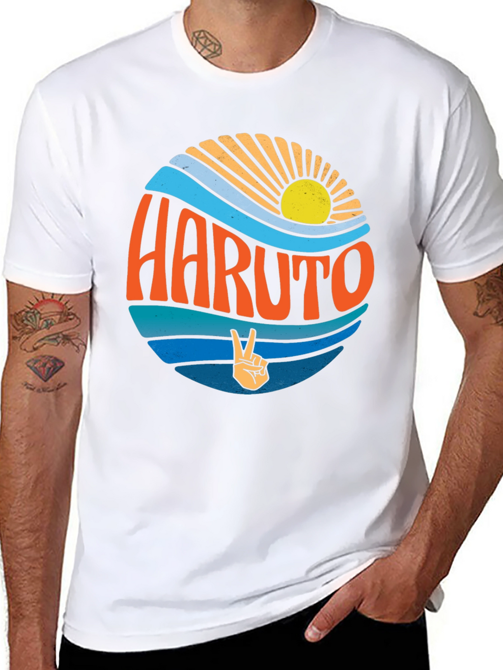Retro Haruto Graphic Tee - Peace and Sun Design