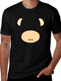 Funny Cartoon Bear Face Graphic Black T-Shirt
