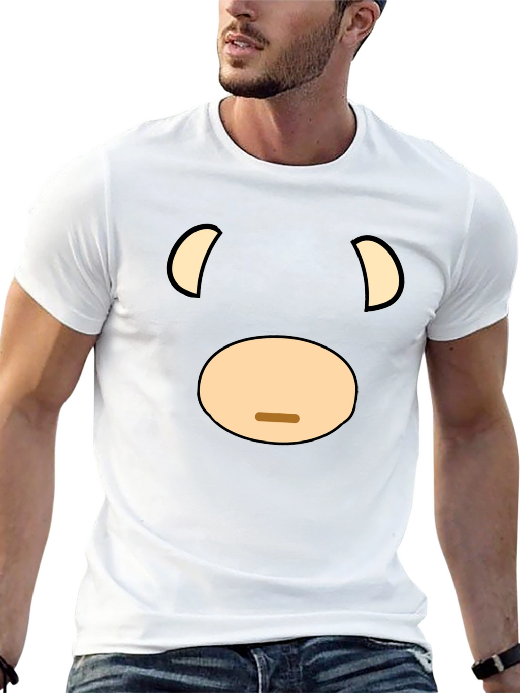 Funny Cartoon Bear Face Graphic Black T-Shirt