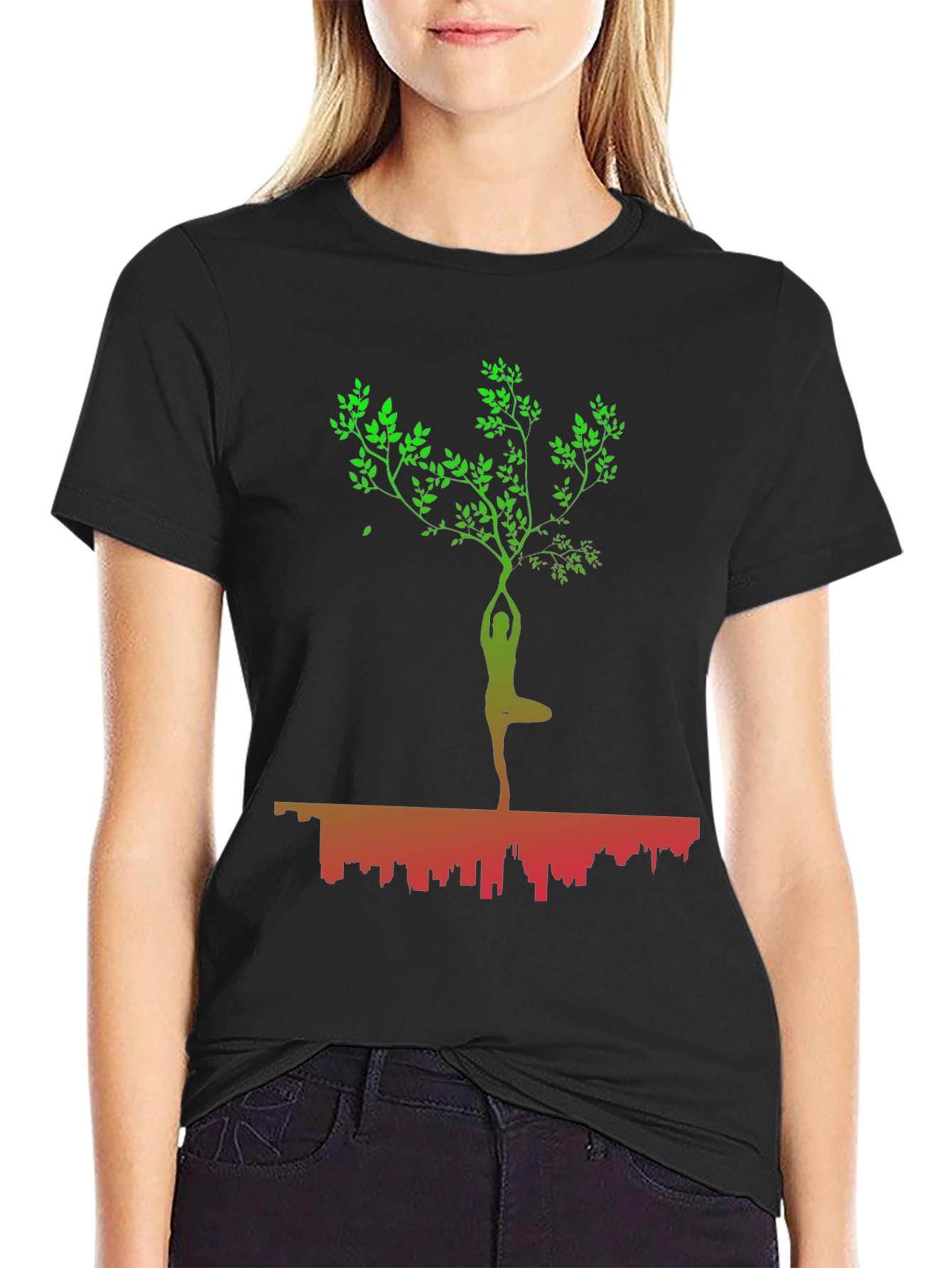 Yoga Tree Cityscape Graphic T-Shirt