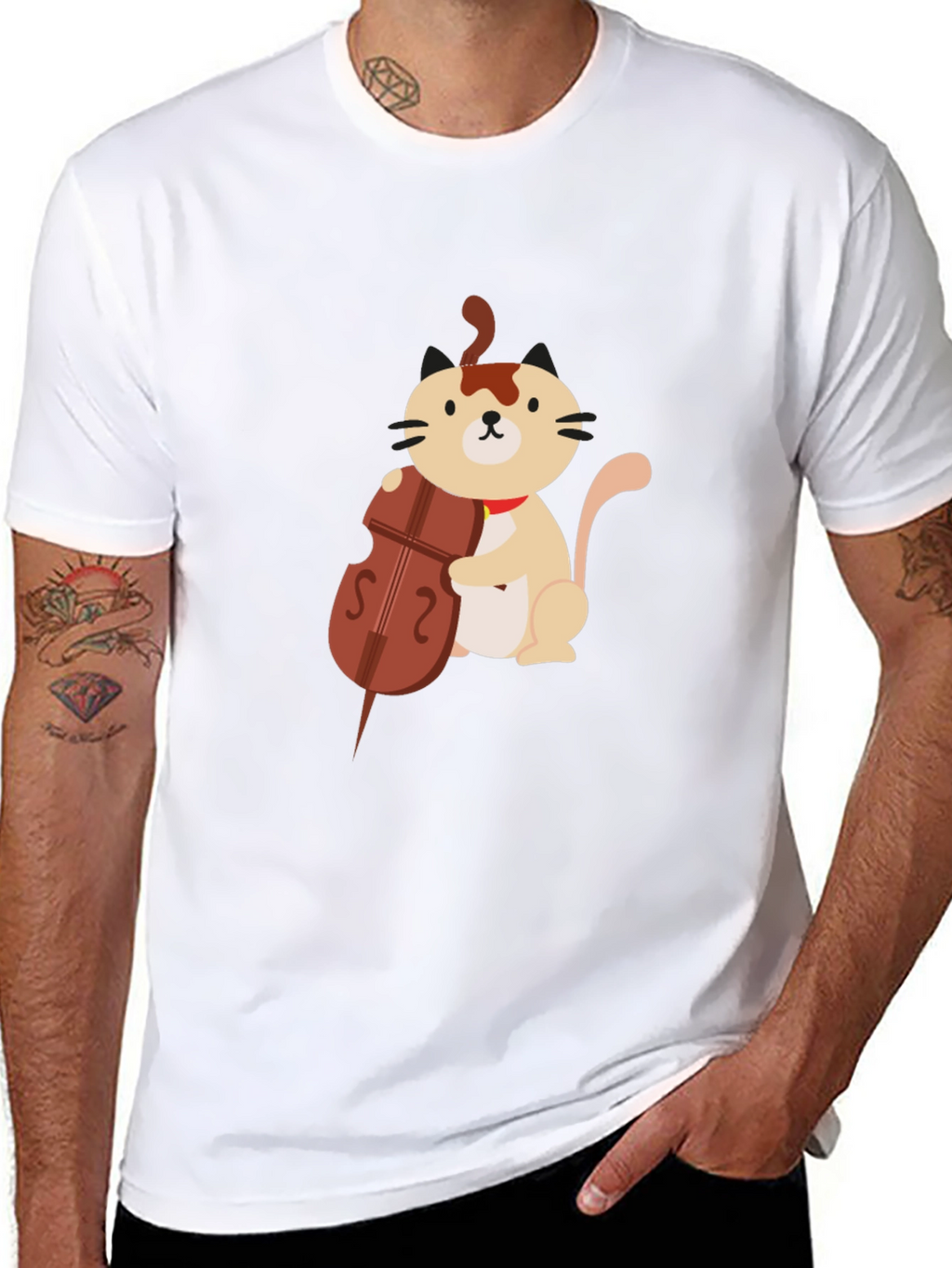 Cat Playing Cello Graphic Tee - Black Unisex T-Shirt