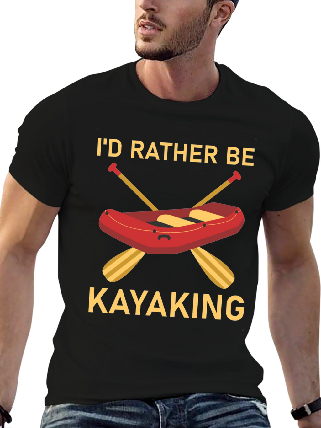Id Rather Be Kayaking Black T-Shirt
