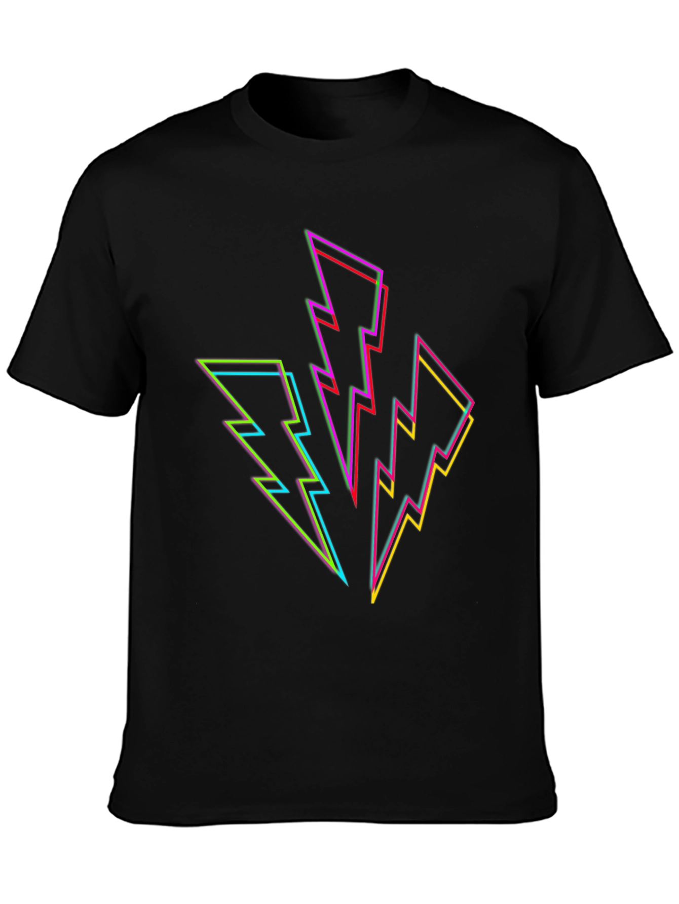 Neon Lightning Bolt Graphic Black T-Shirt