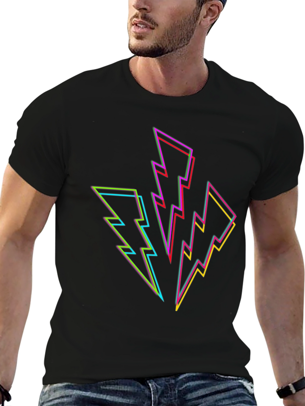 Neon Lightning Bolt Graphic Black T-Shirt