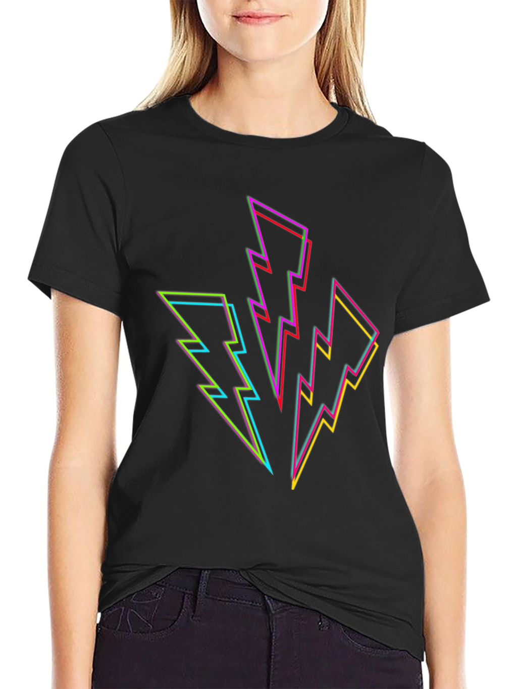 Neon Lightning Bolt Graphic Black T-Shirt