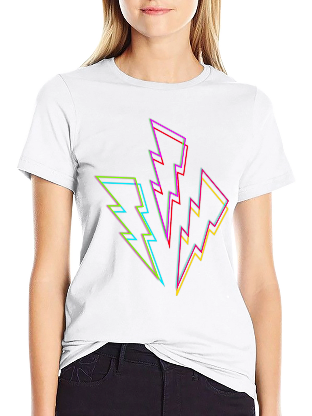 Neon Lightning Bolt Graphic Black T-Shirt
