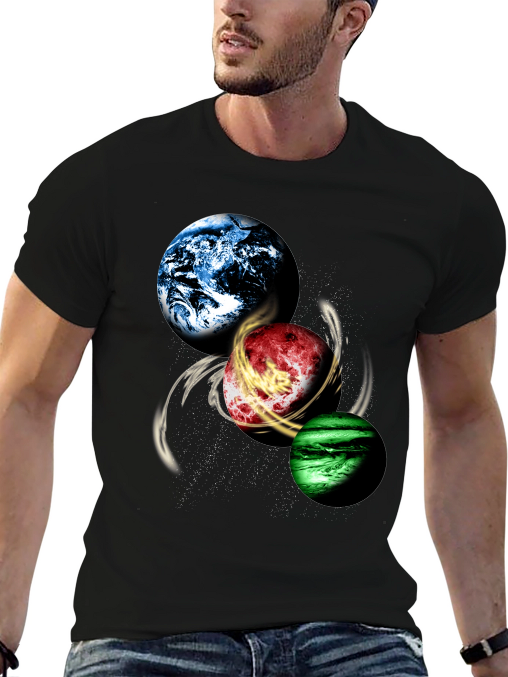 Planetary Swirl Graphic Tee - Black