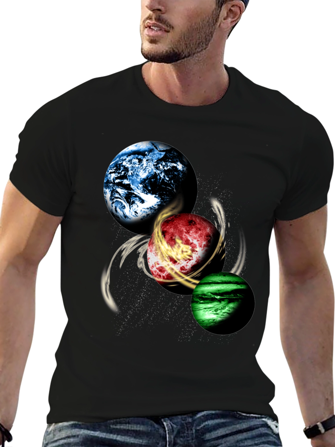 Planetary Swirl Graphic Tee - Black