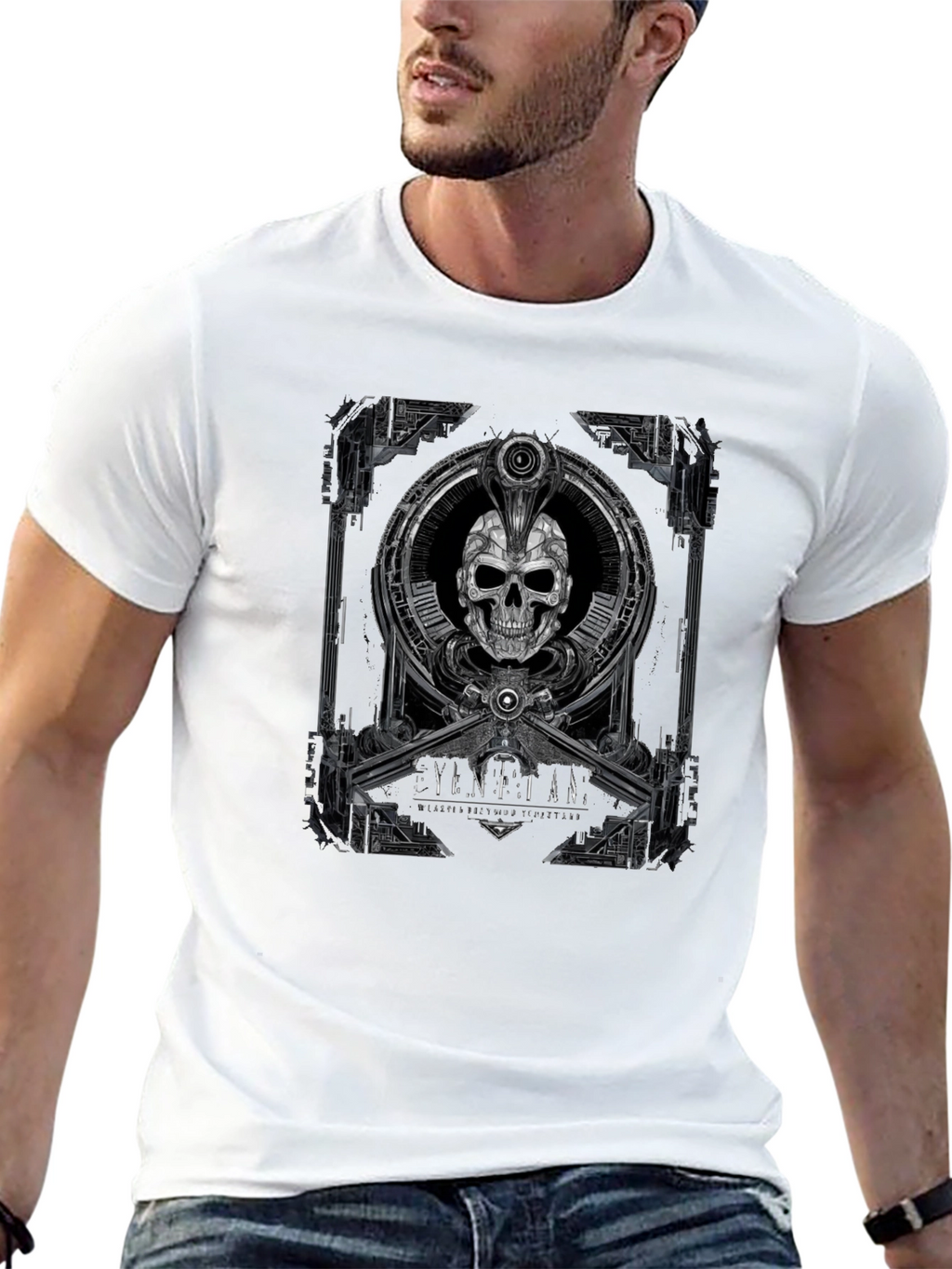 Steampunk Skull Graphic Tee - Mens Black T-Shirt