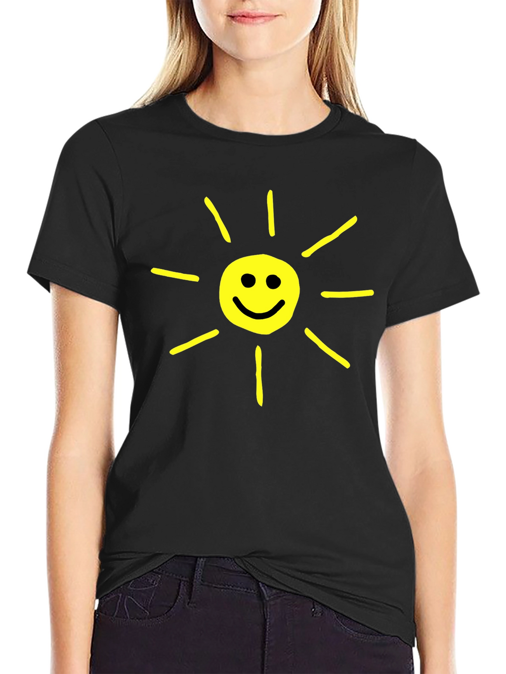 Happy Sunshine Graphic T-Shirt - Black Crew Neck
